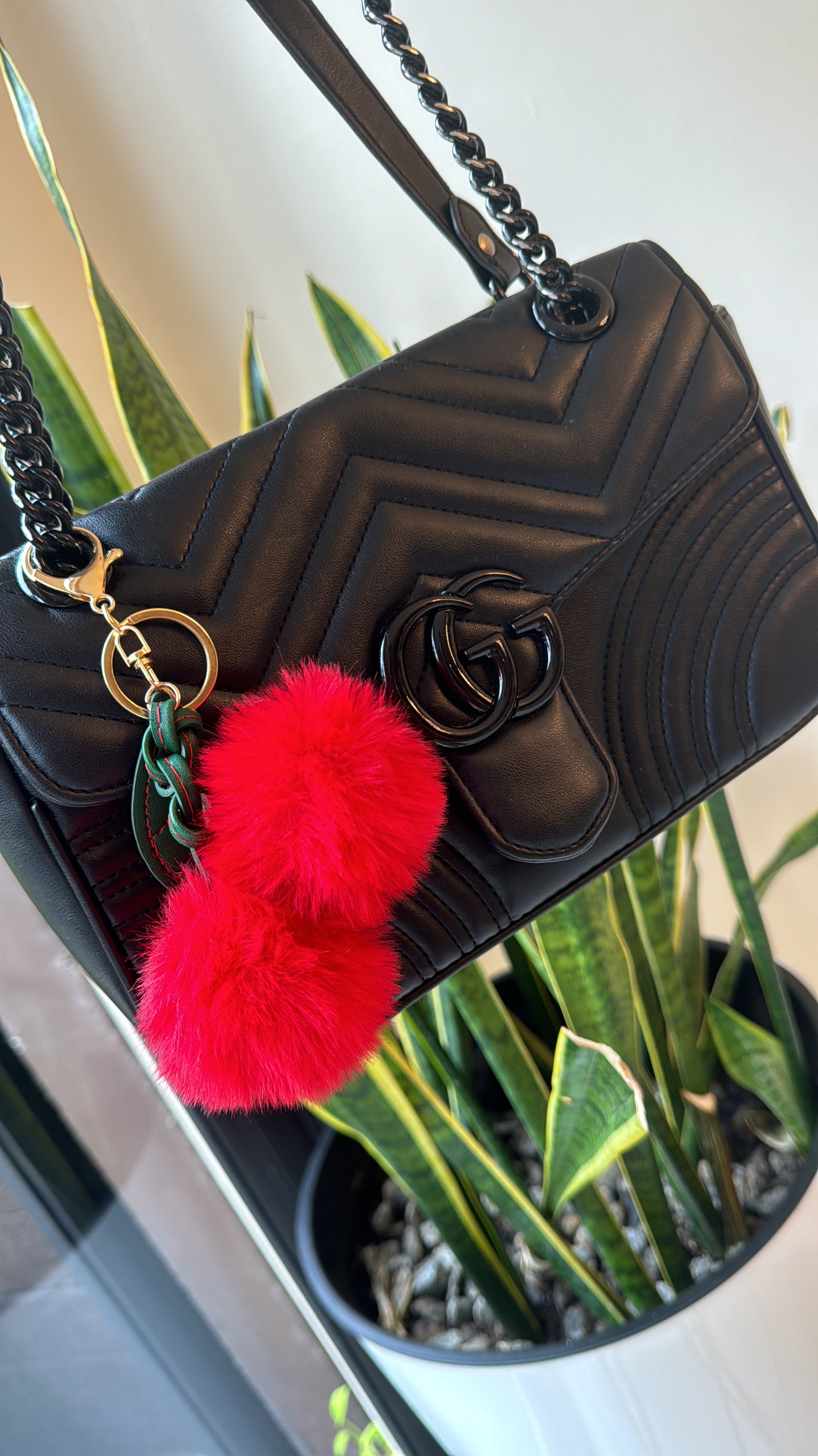 Cherry Fluffy Pom Pom Keychain