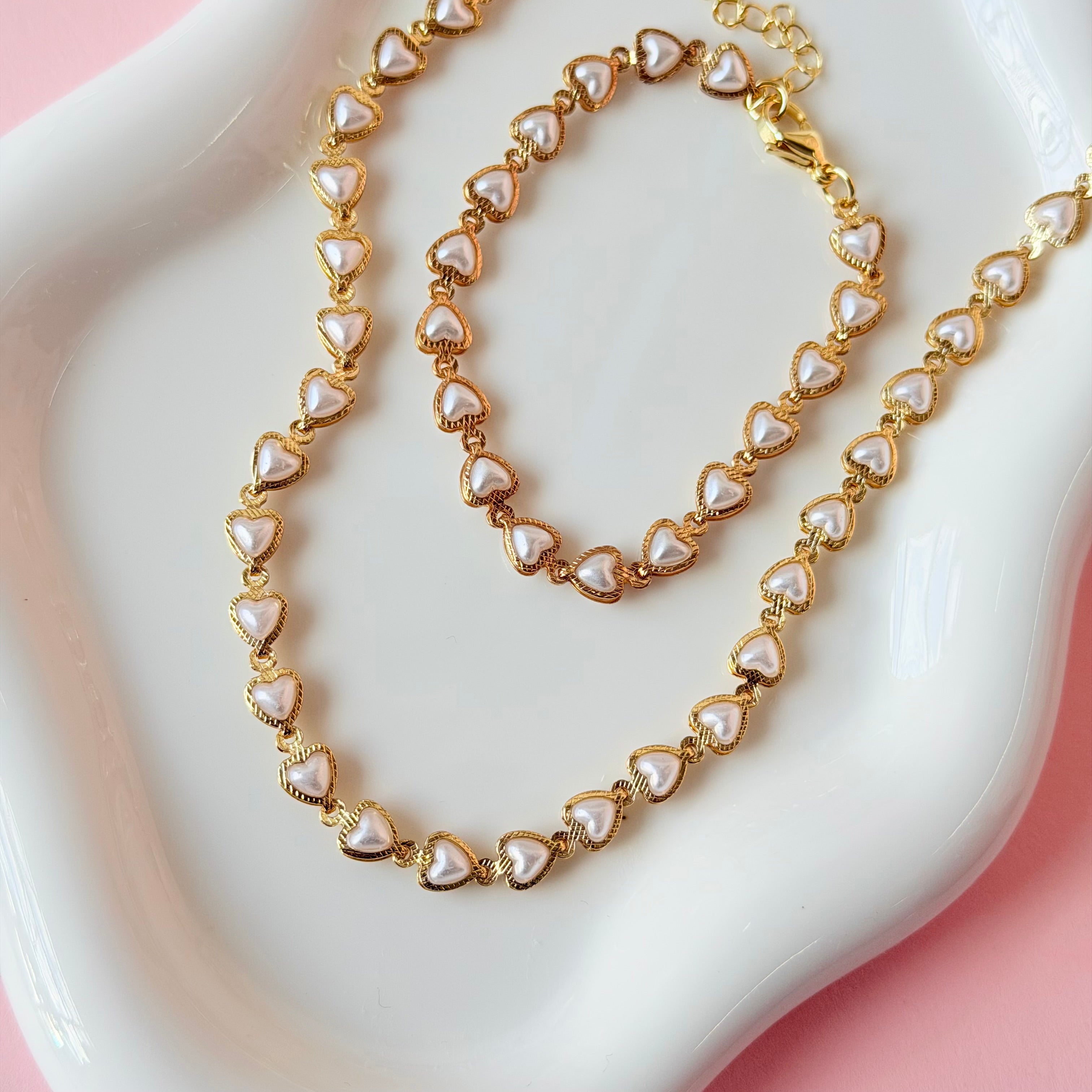 Heart Pearls Chain Set