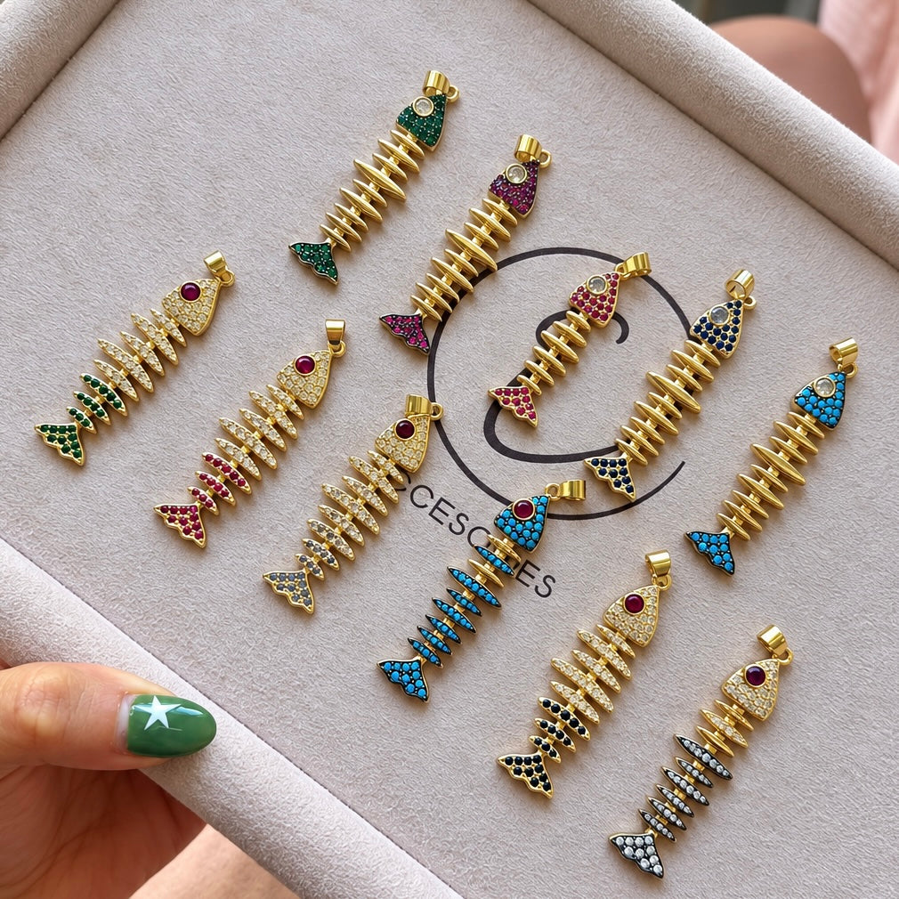 Luxe Fishbone Crystal Charm