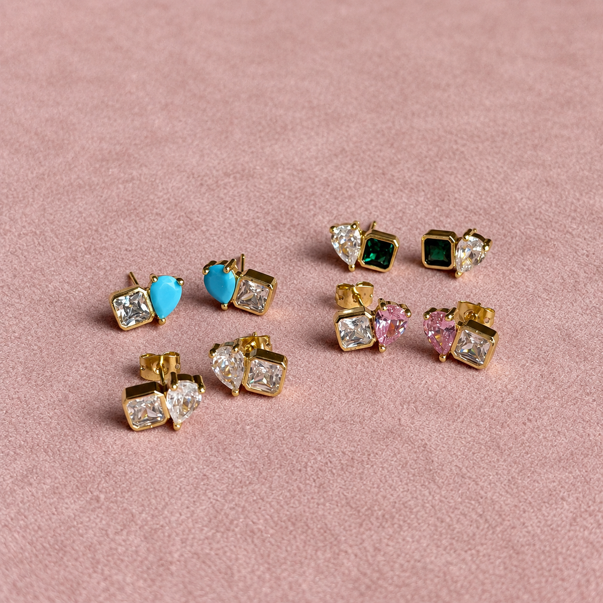 Color Duo Crystal Stud Earrings