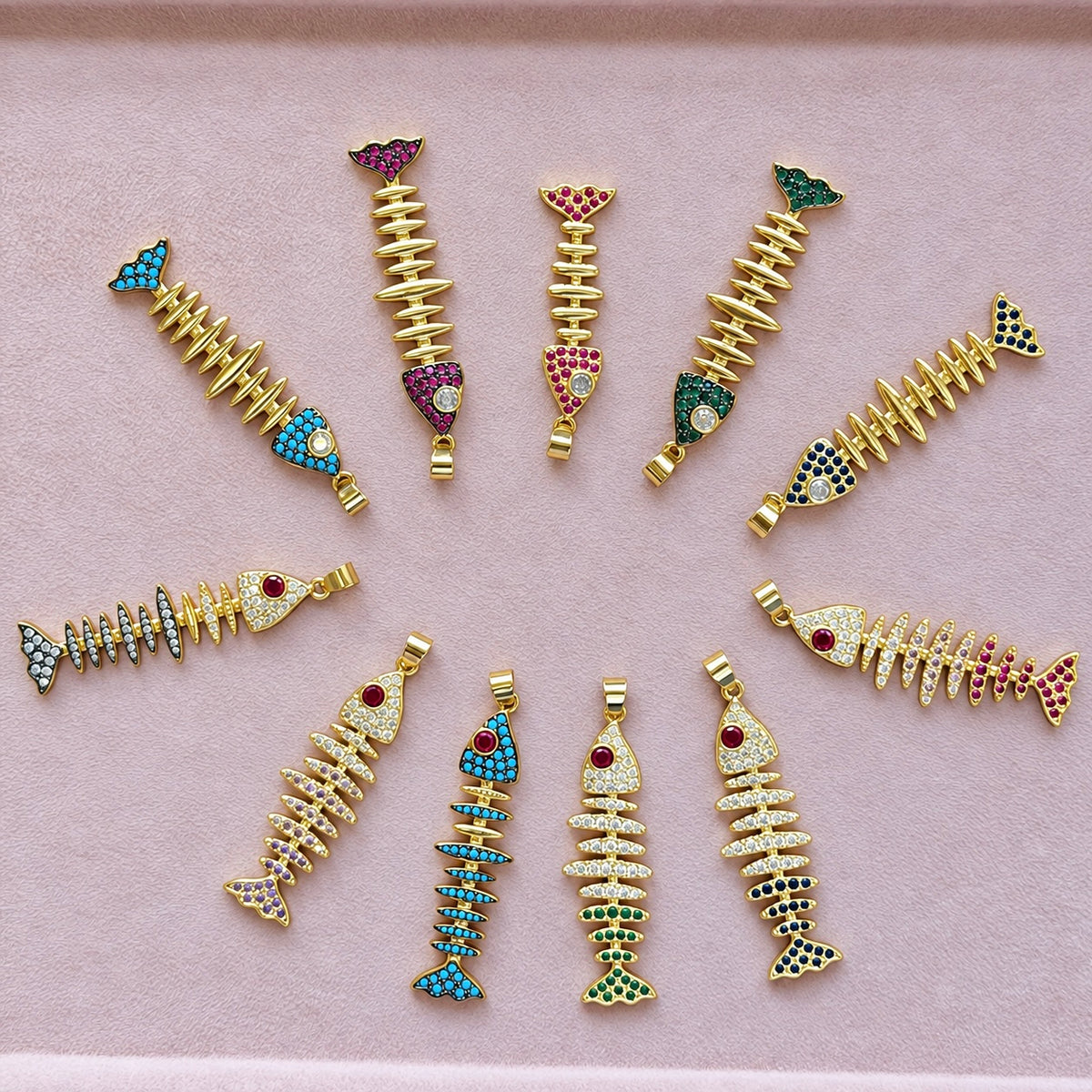 Luxe Fishbone Crystal Charm