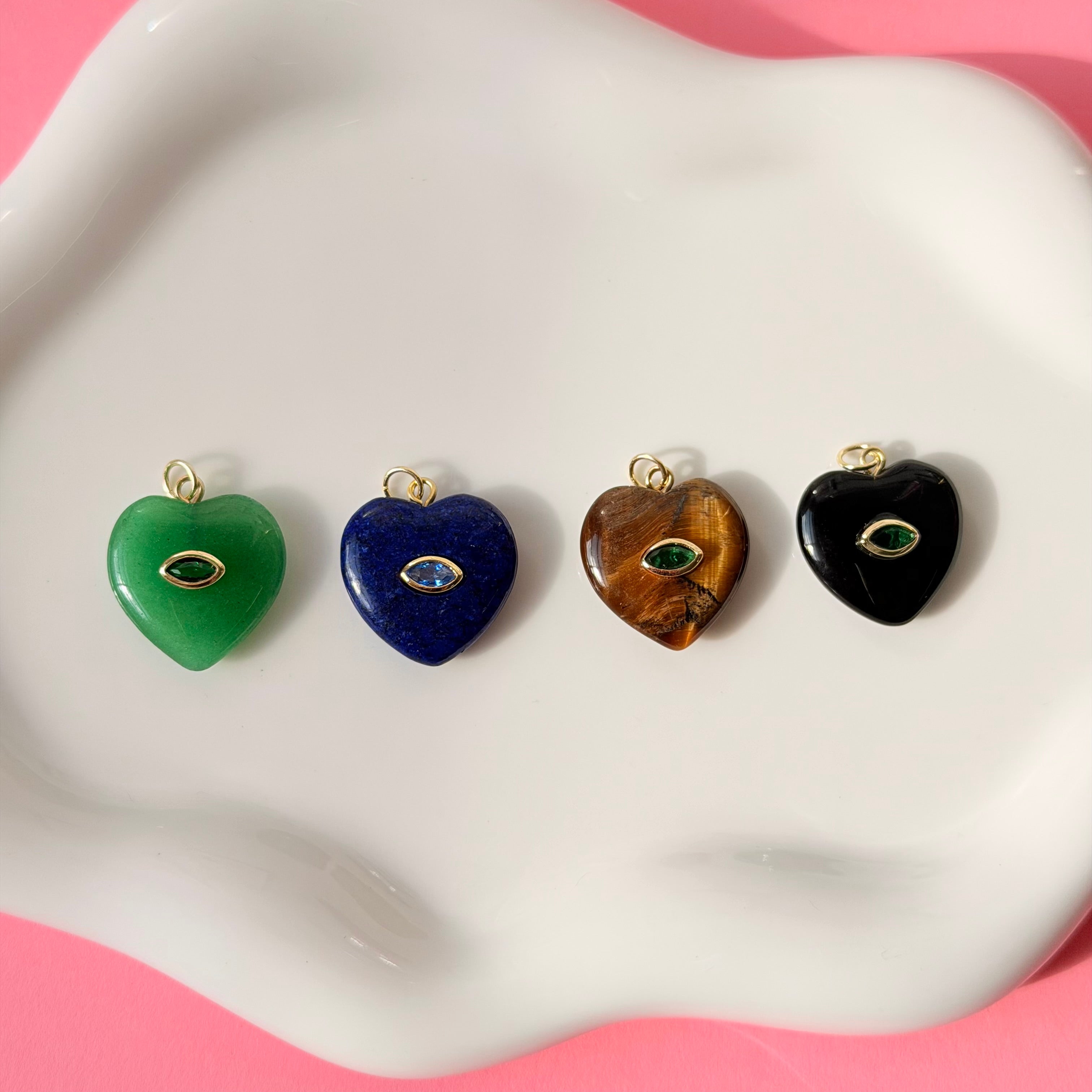 Natural Stone Heart Evil Eye Charm