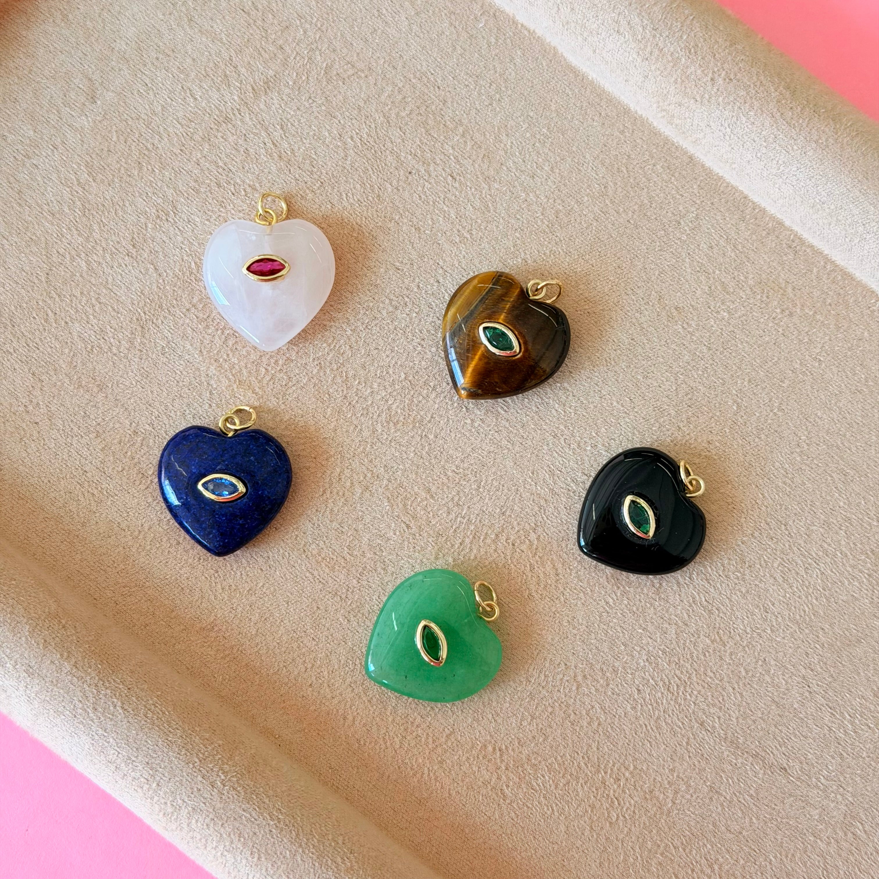 Natural Stone Heart Evil Eye Charm