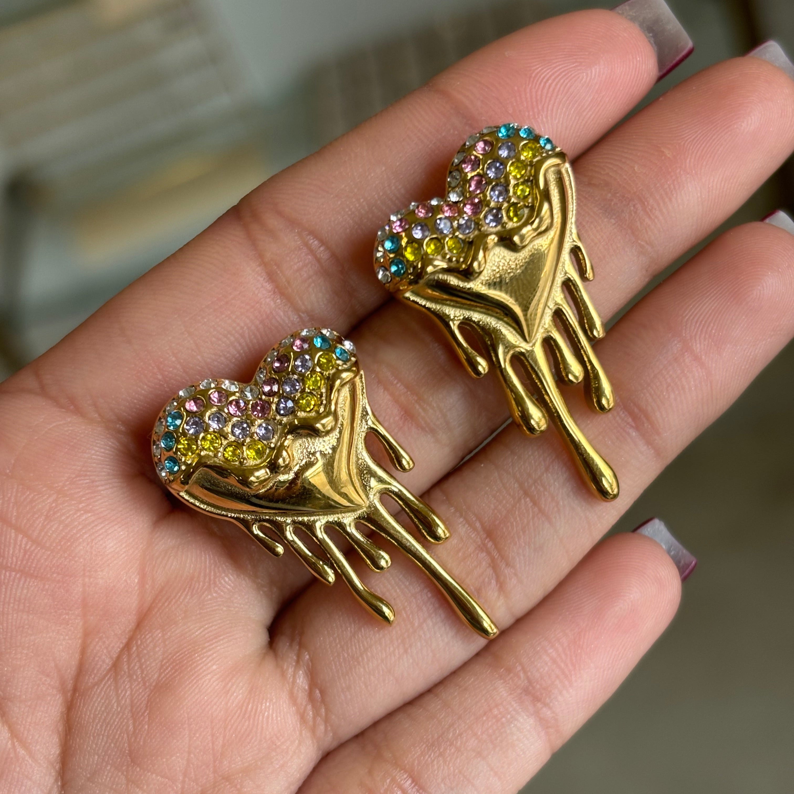Drop Heart Earrings Crystal