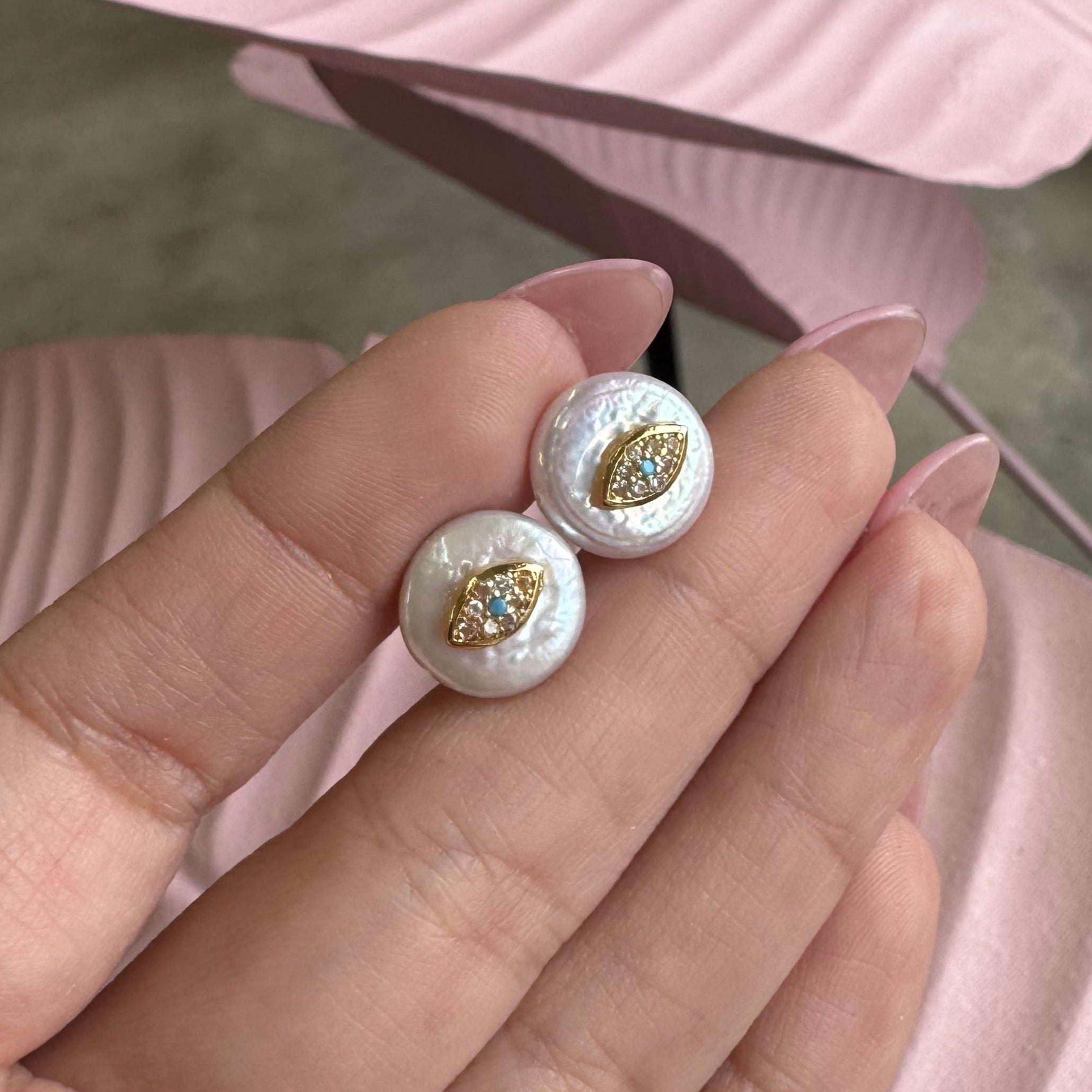 Pearls Evil Eye Earrings