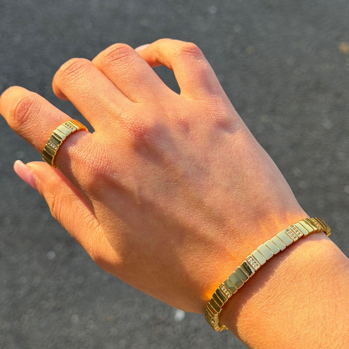 Golden Texture Bangle and Ring Set