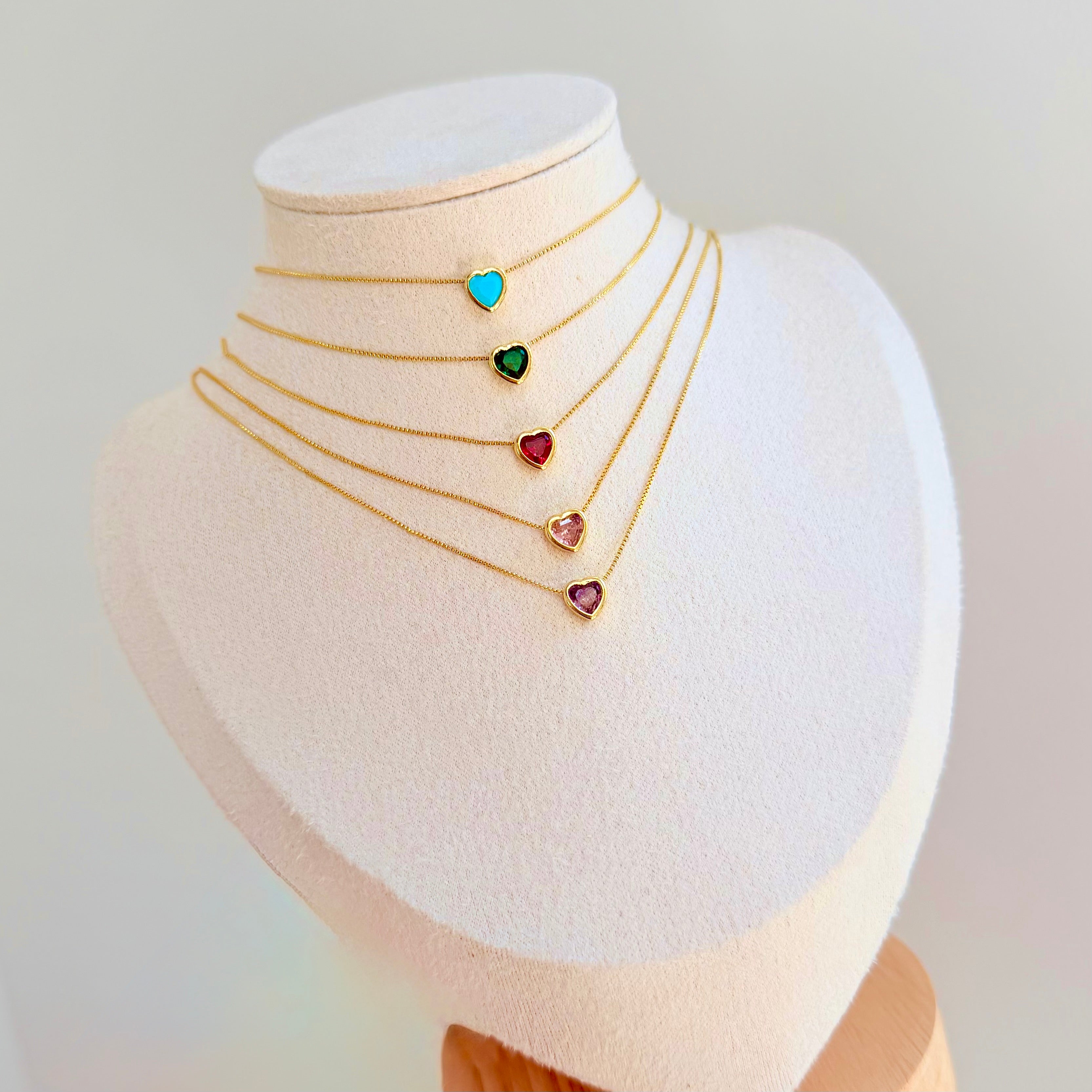 Heart Color Crystals Simple Necklace