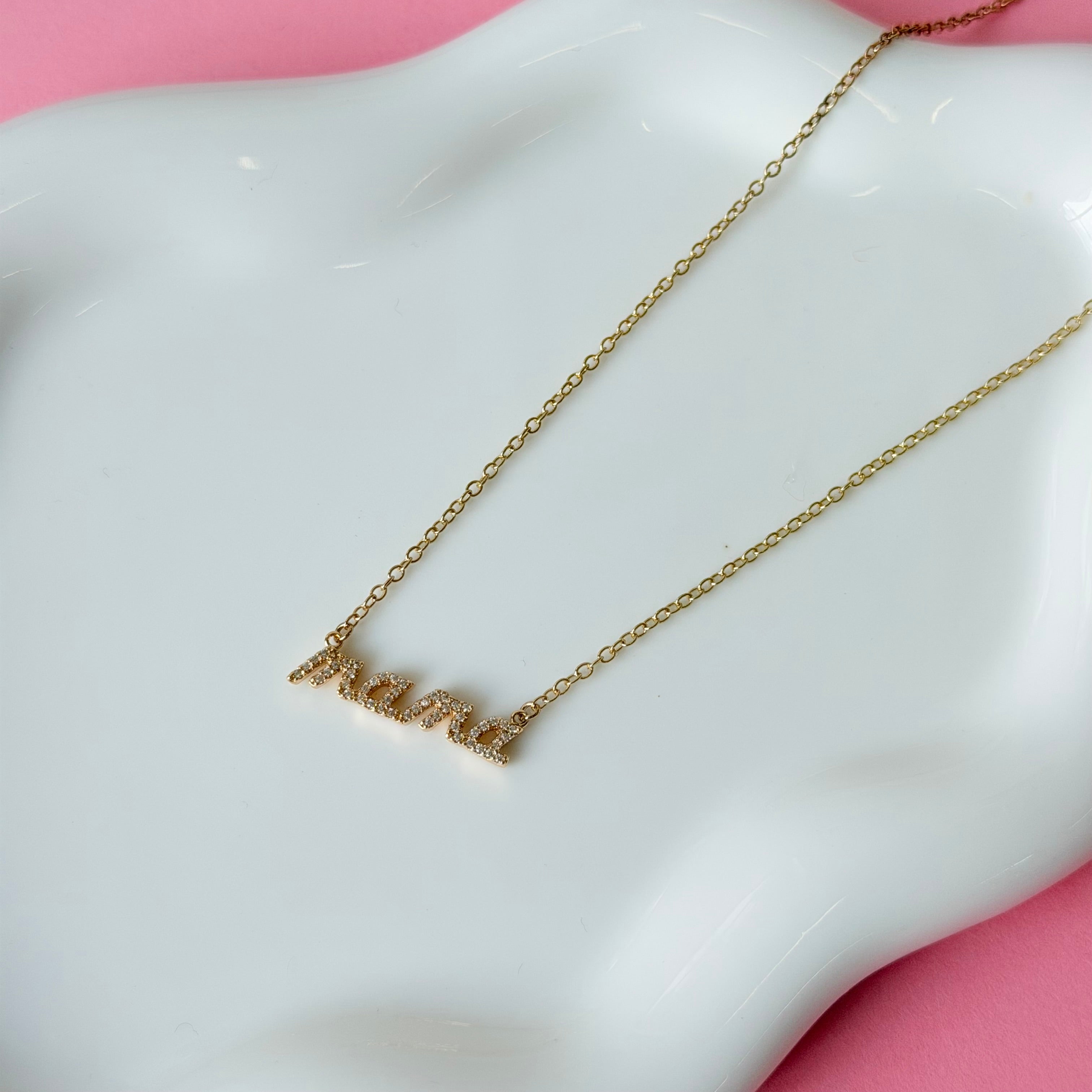 Mama Cursive Full Zirconium Necklace