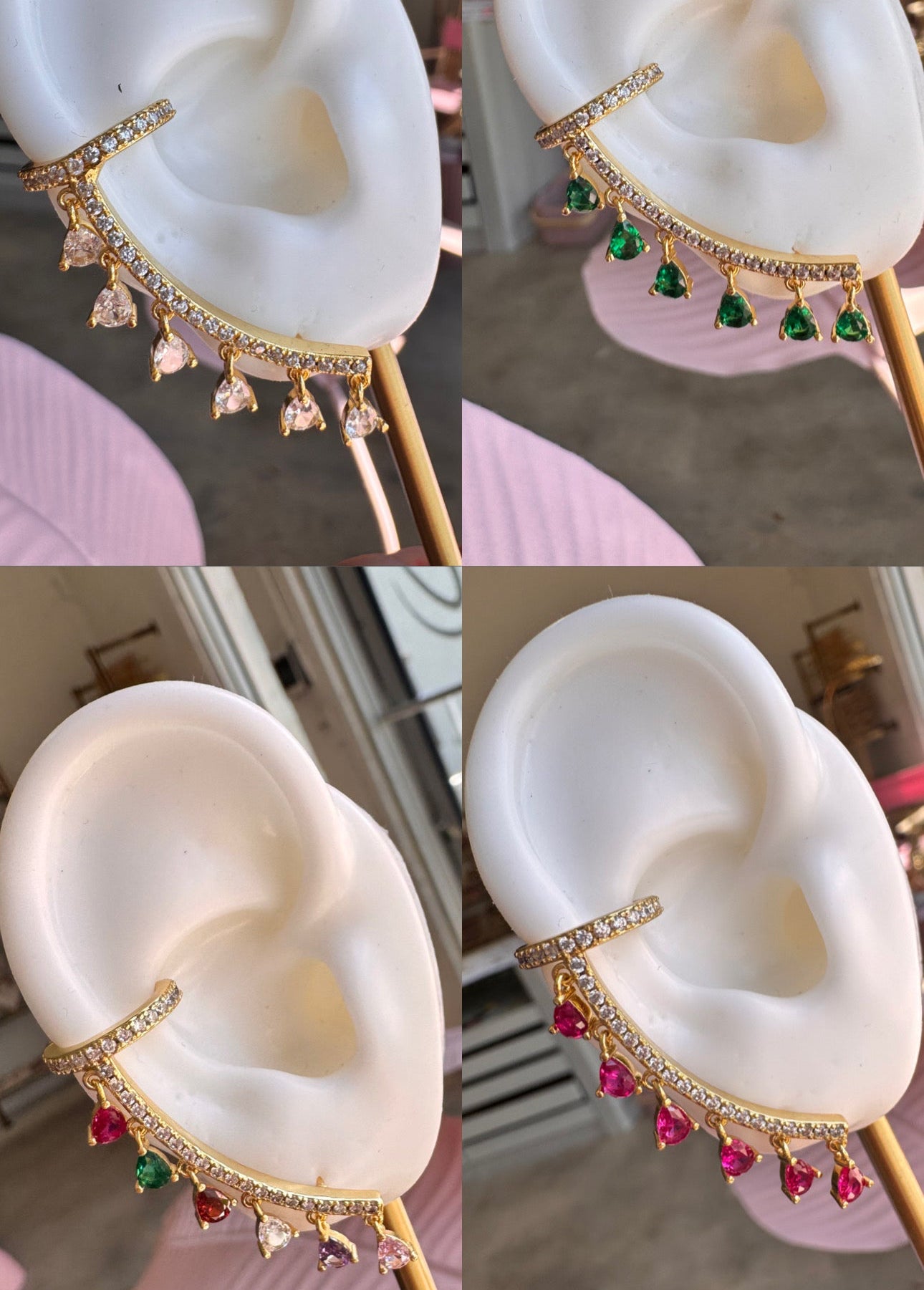 Crystals Drops Earrings Plus Earcuff