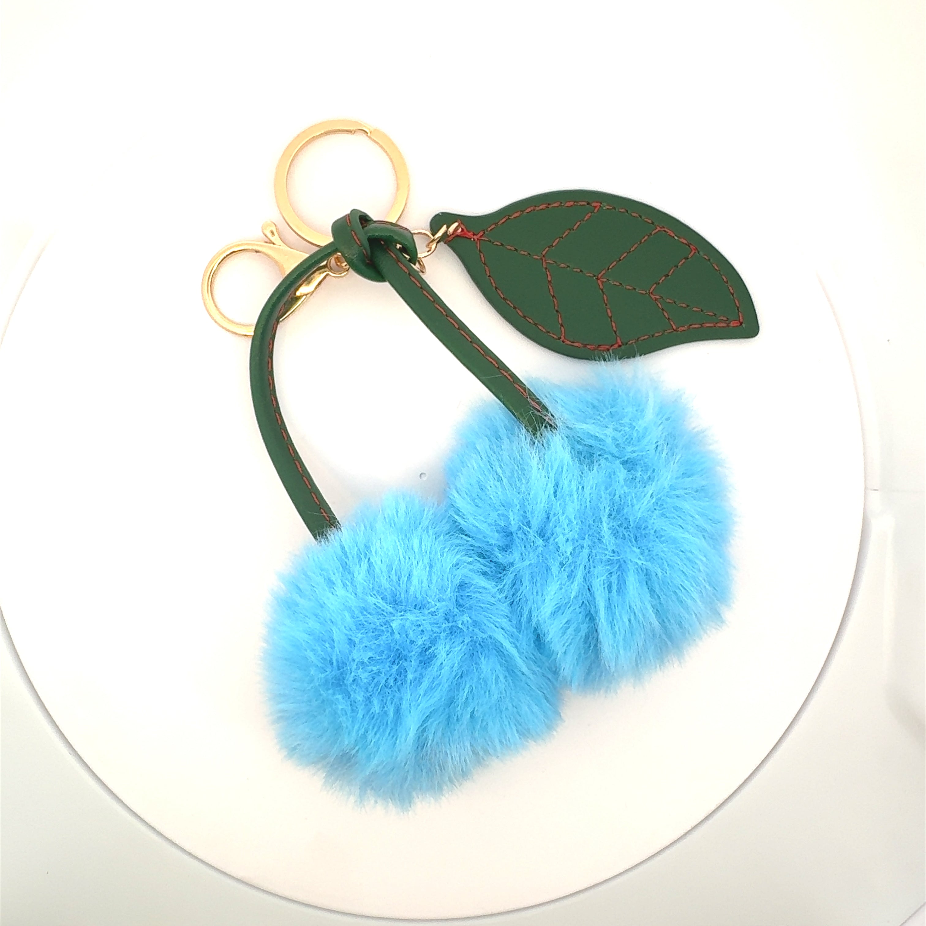 Cherry Fluffy Pom Pom Keychain