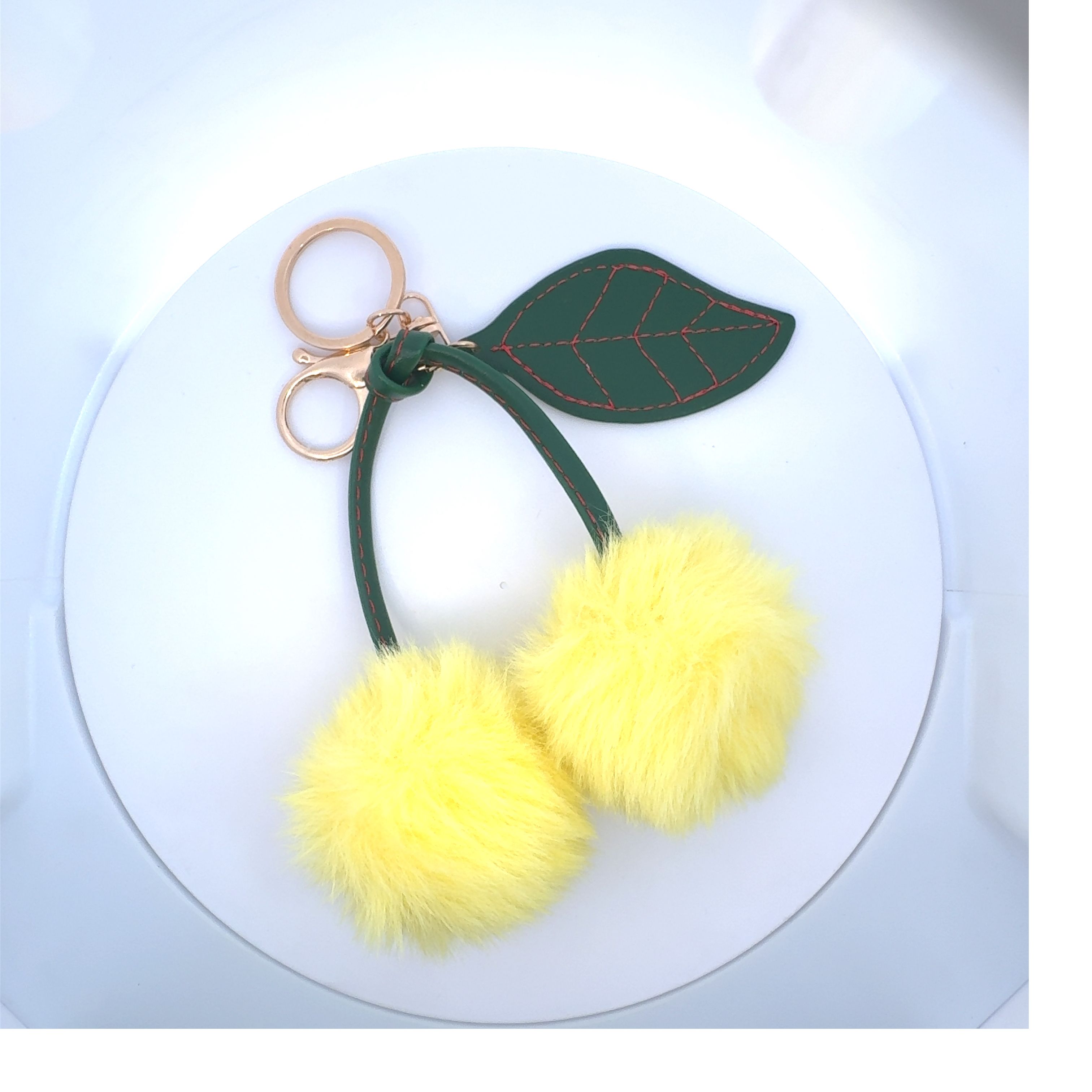 Cherry Fluffy Pom Pom Keychain