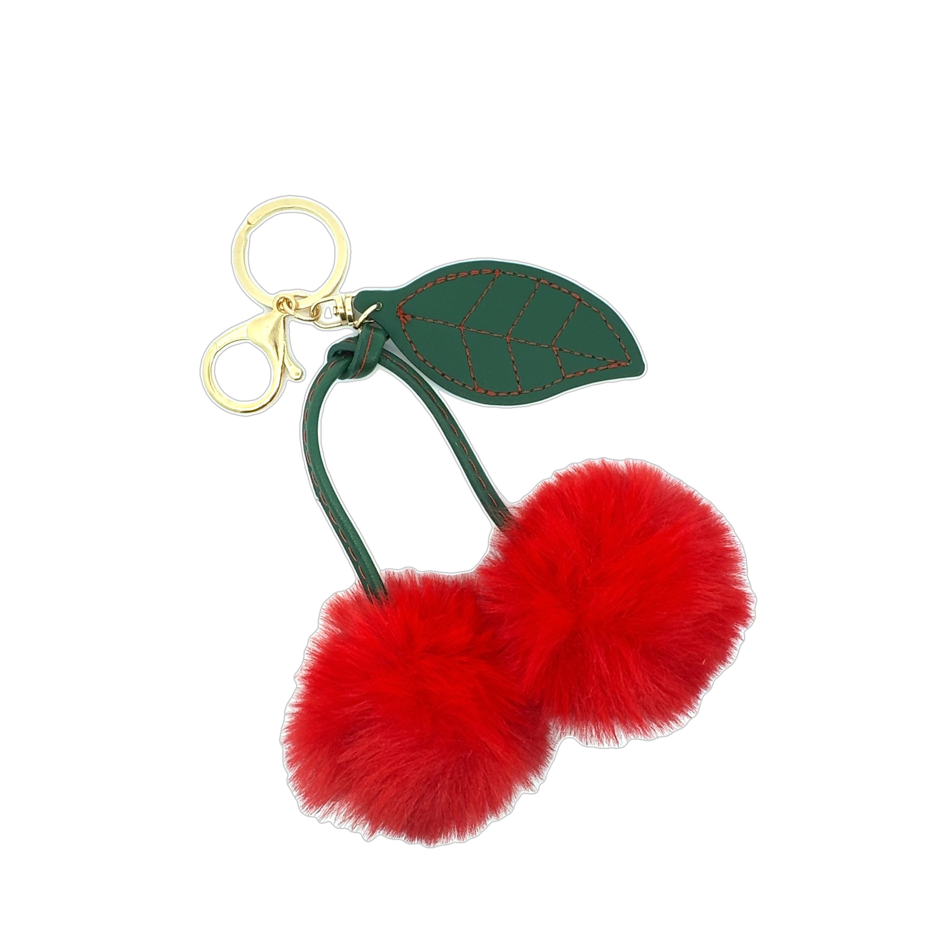 Cherry Fluffy Pom Pom Keychain