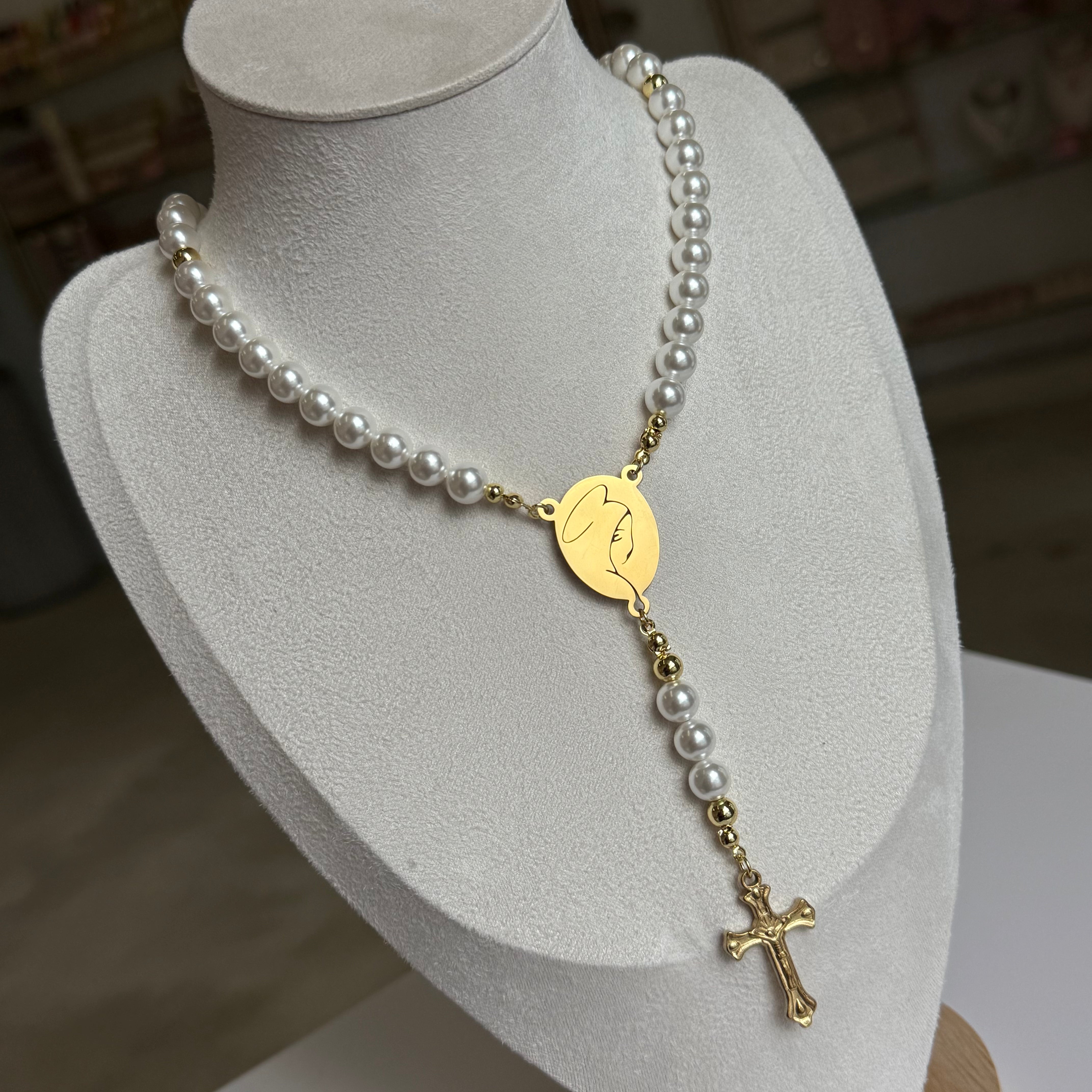 Sacred Pearl Rosary Necklace