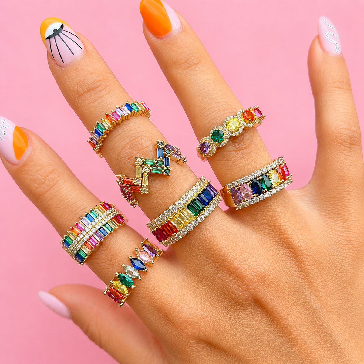 Full Color Crystals Rings