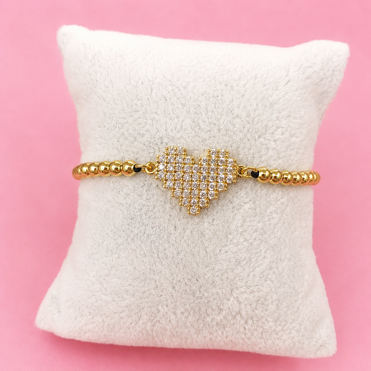 White Crystal Heart Beaded Bracelet