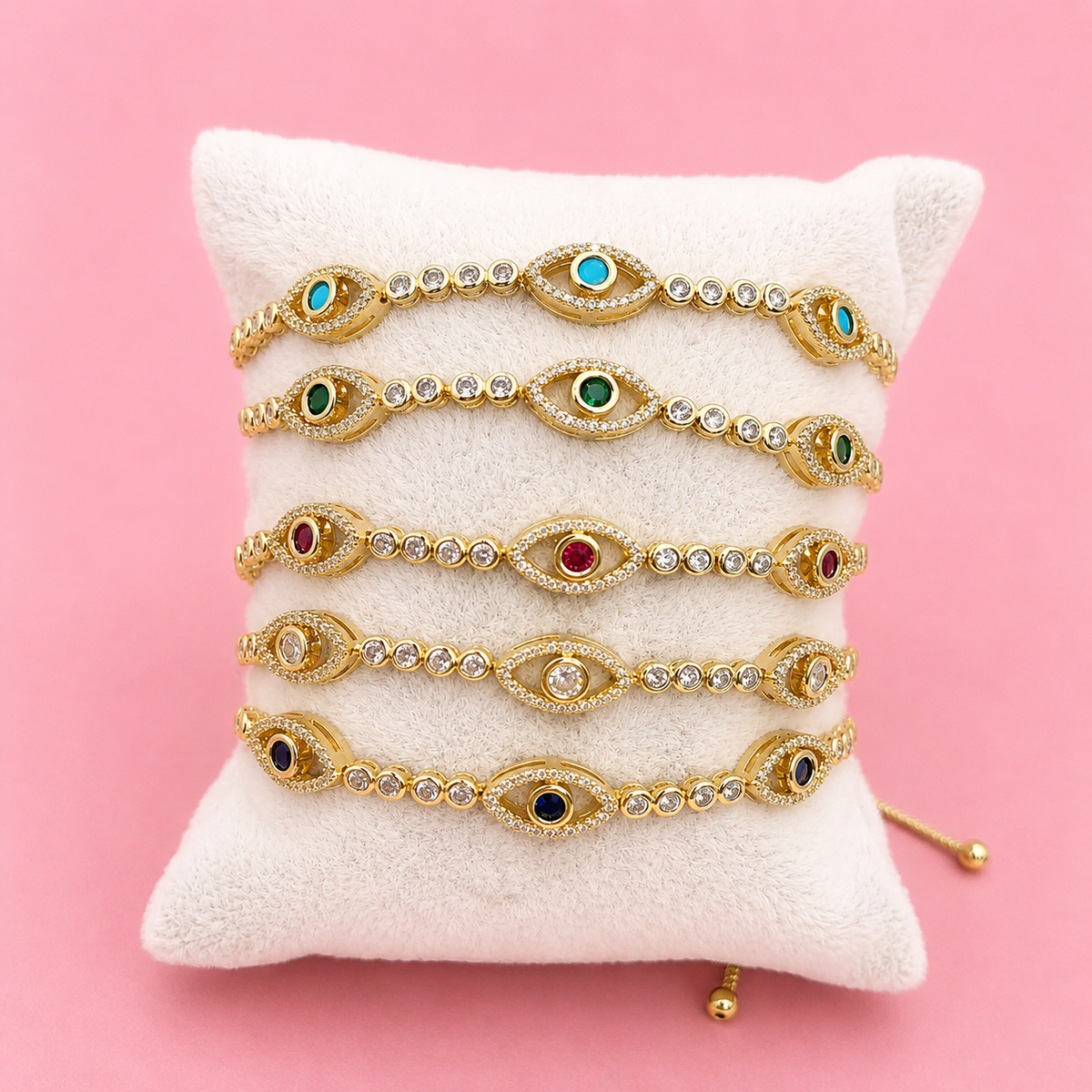 White Crystals and Evil eyes Bracelet