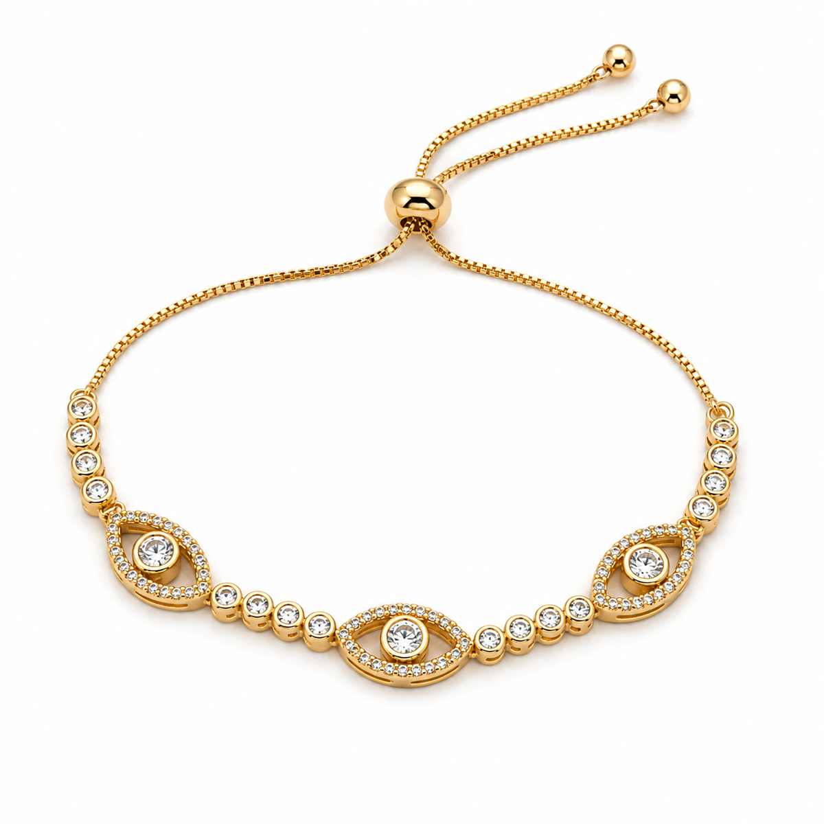 White Crystals and Evil eyes Bracelet