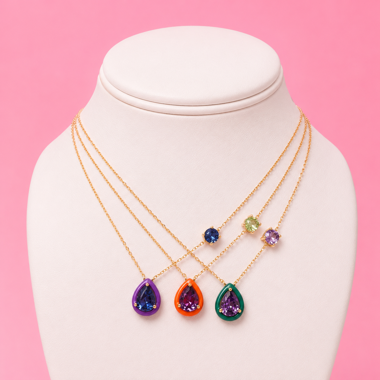 Tear Enamel Crystal Color Necklace