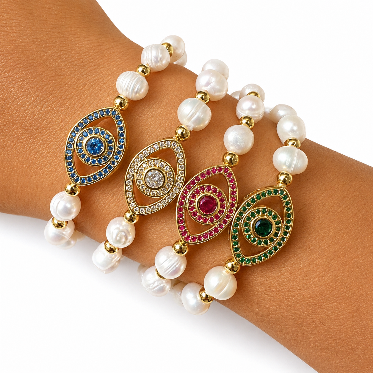 Pearl Evil Eye Full Zirconium Bracelet