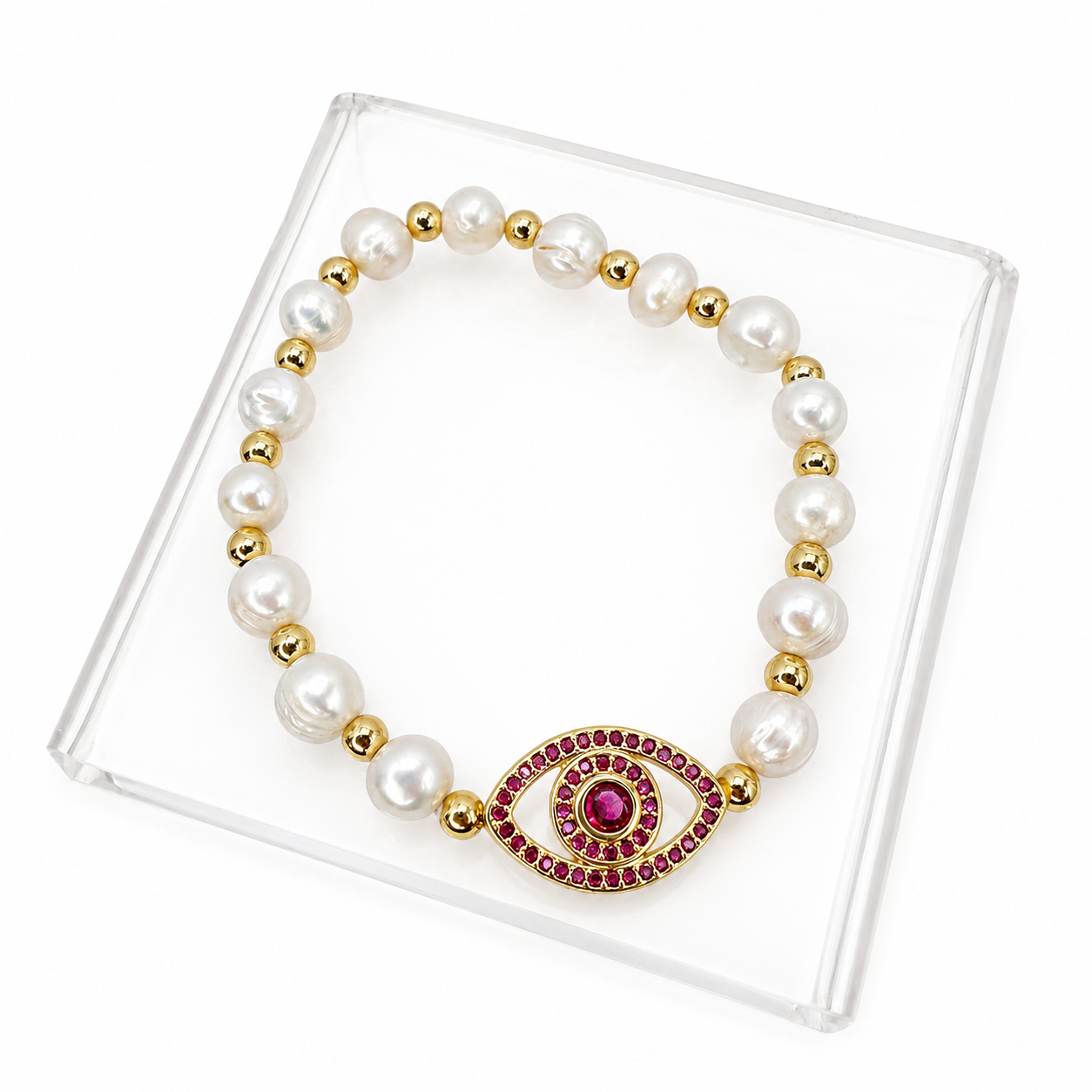 Pearl Evil Eye Full Zirconium Bracelet
