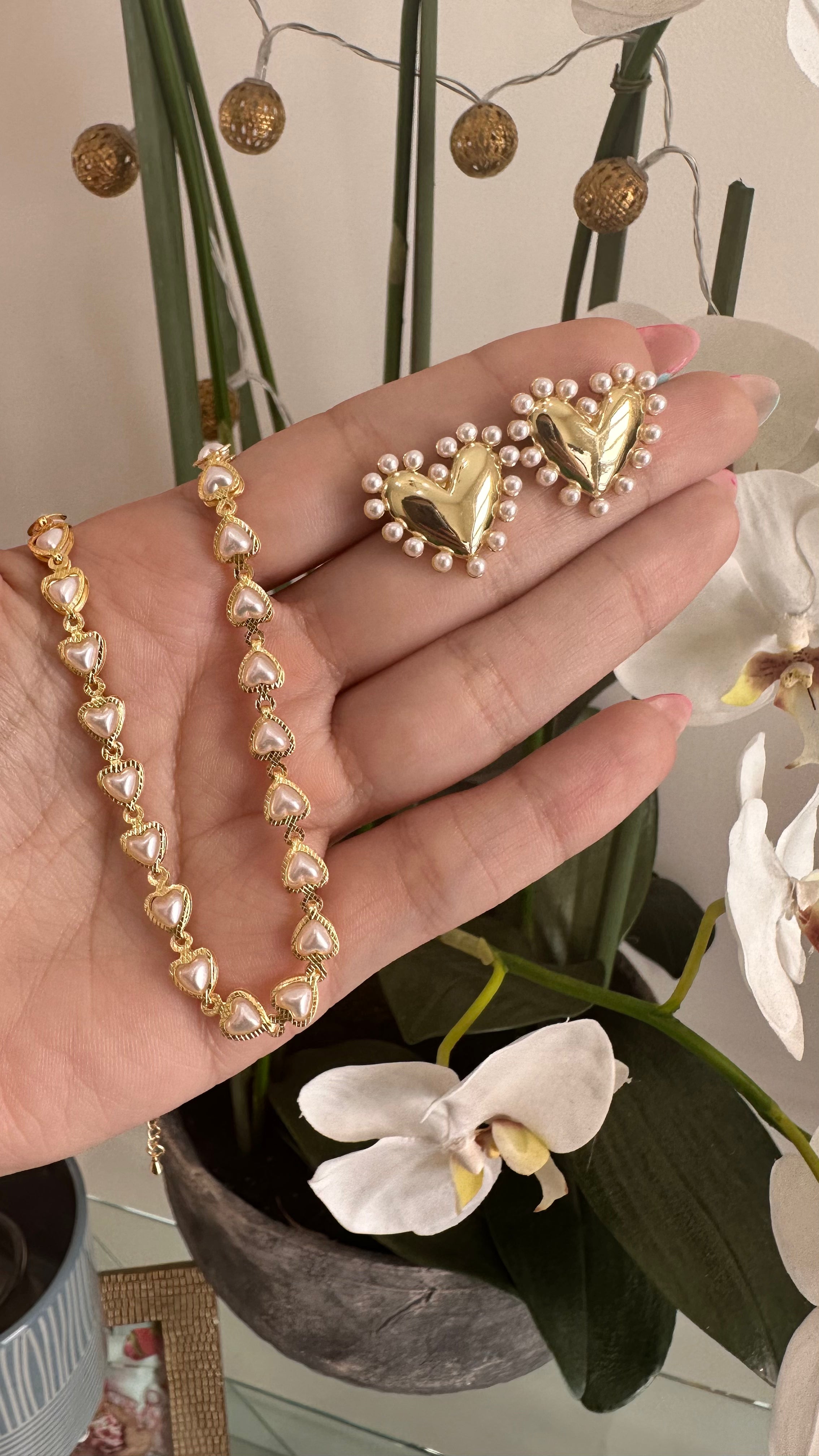 Heart Pearls Chain Set