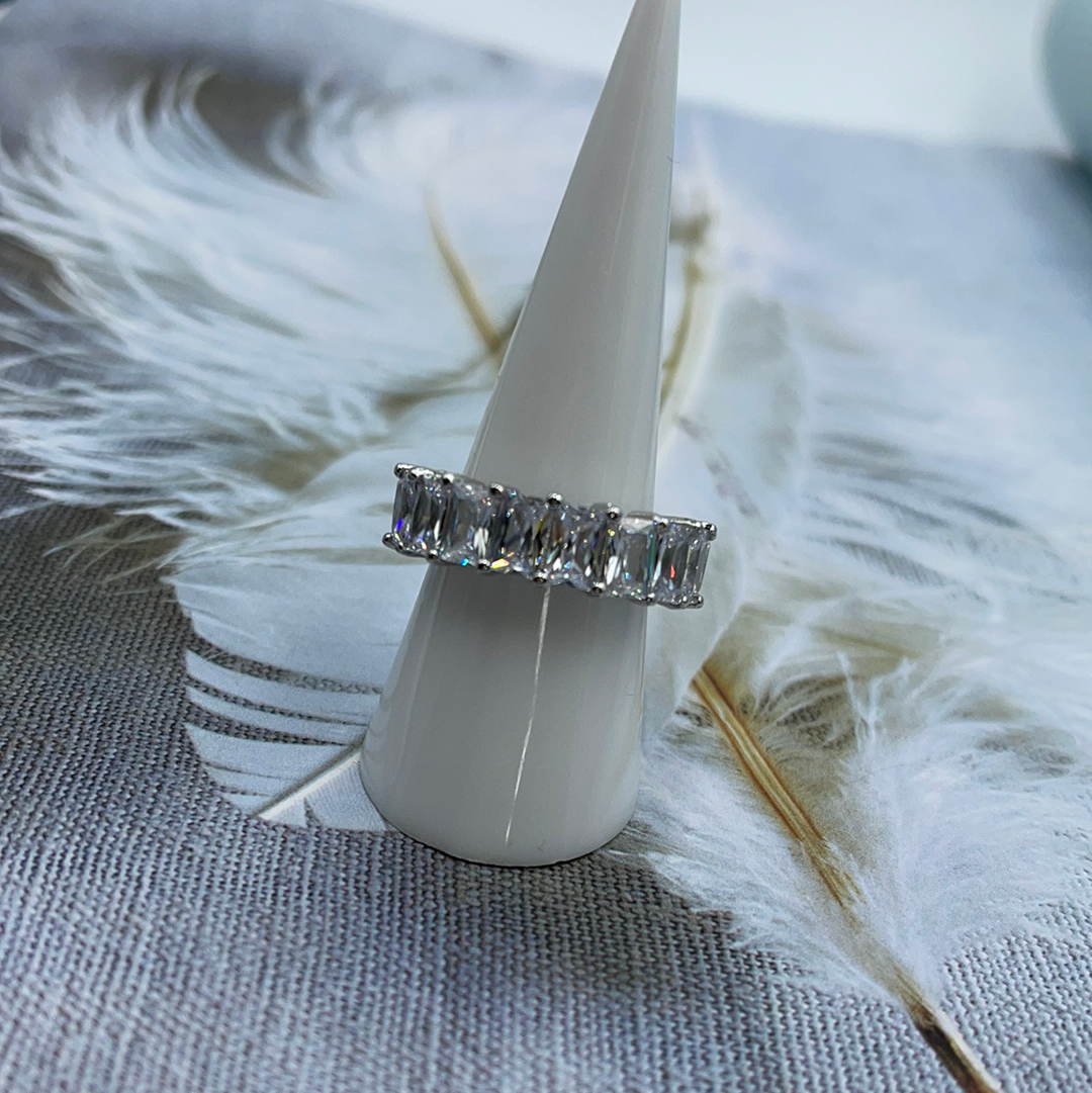 Rectangle White Crystals Ring