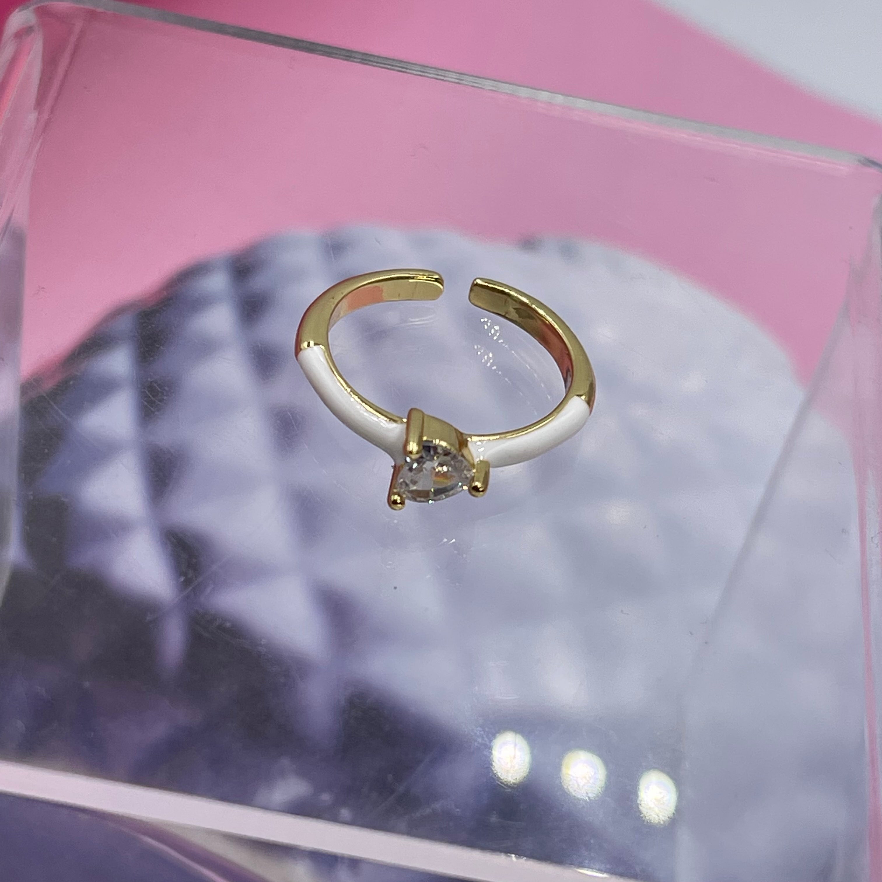 Enamel Heart Crystal Ring