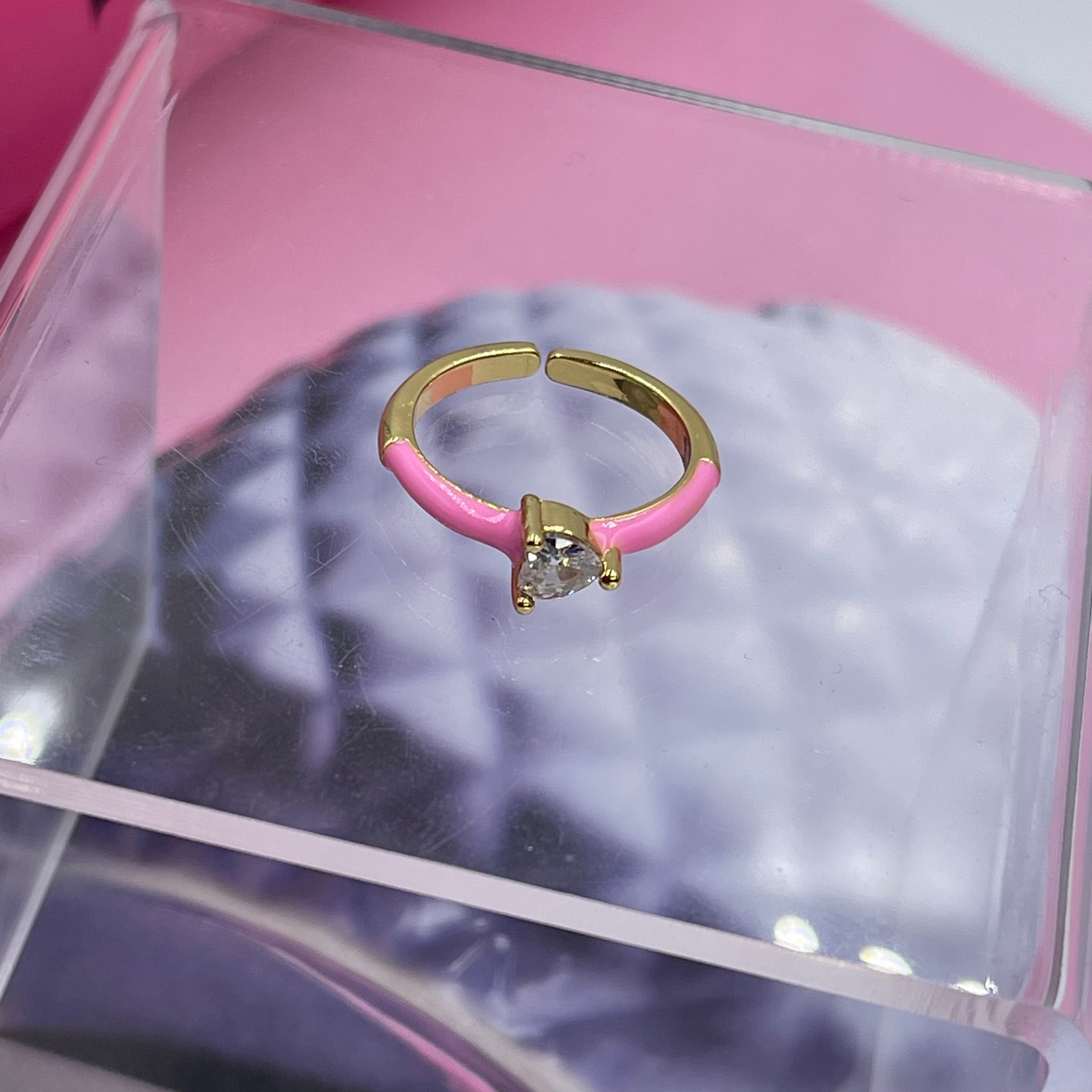 Enamel Heart Crystal Ring