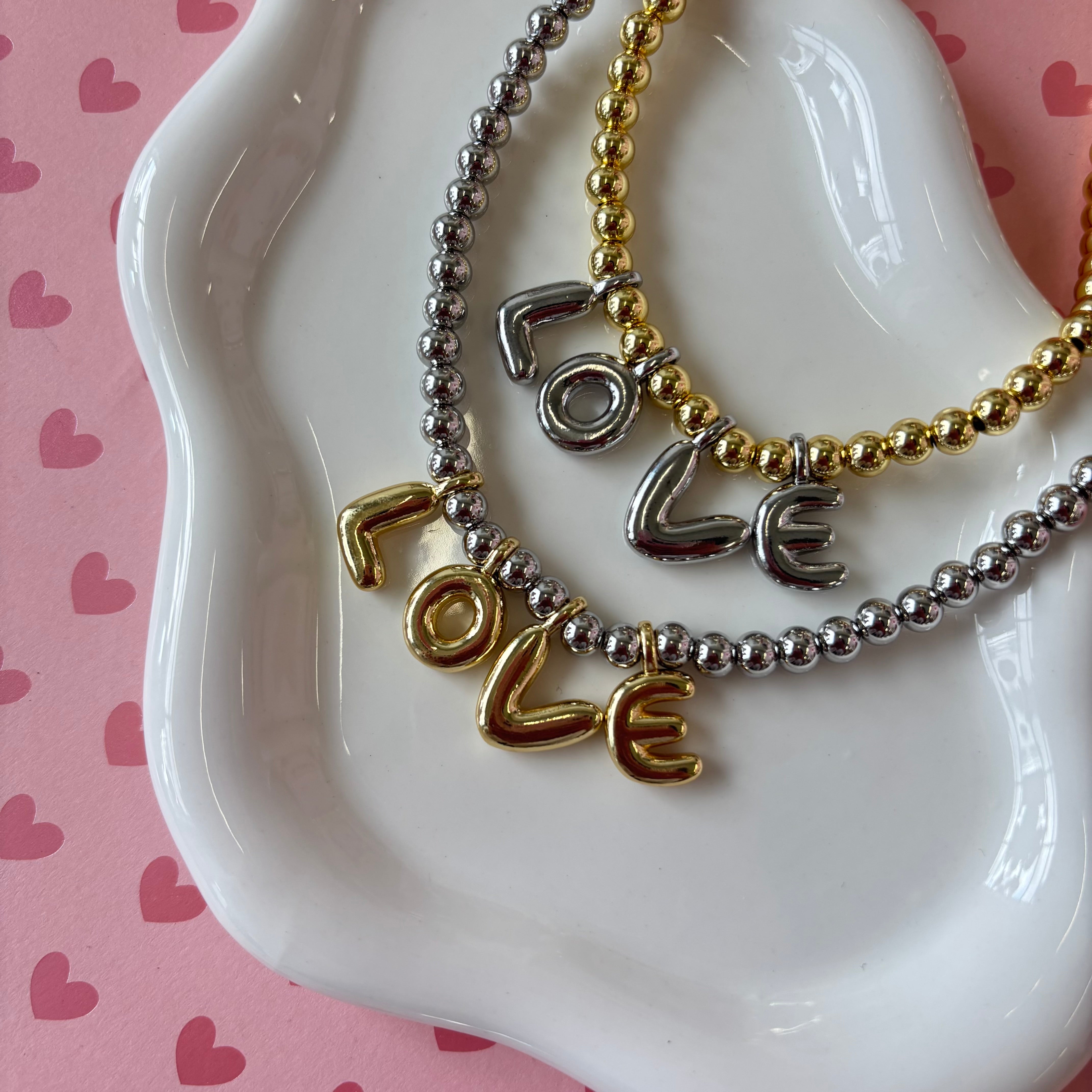 Puffed Heart Charm Letter Necklace