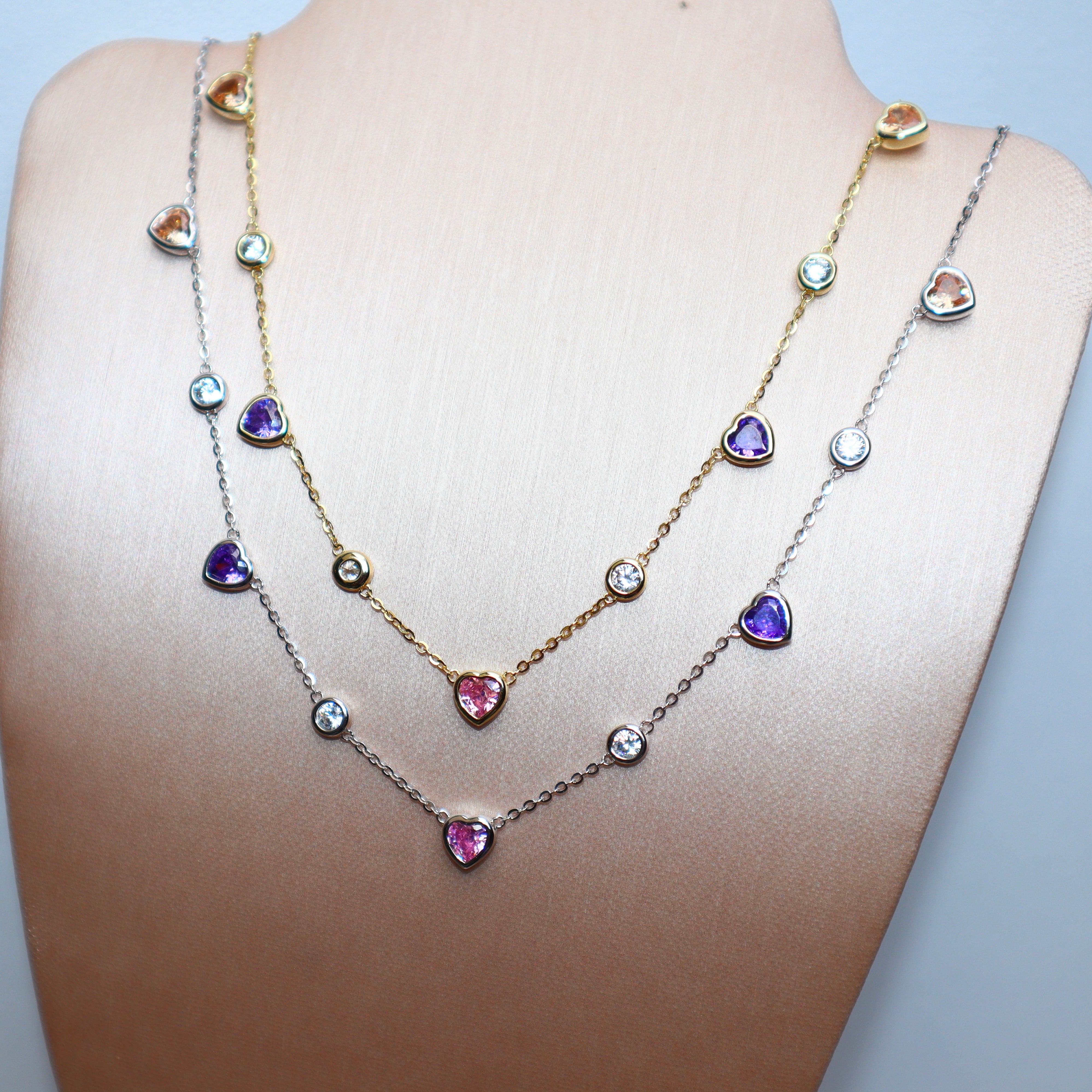 Crystal Color Hearts Necklace