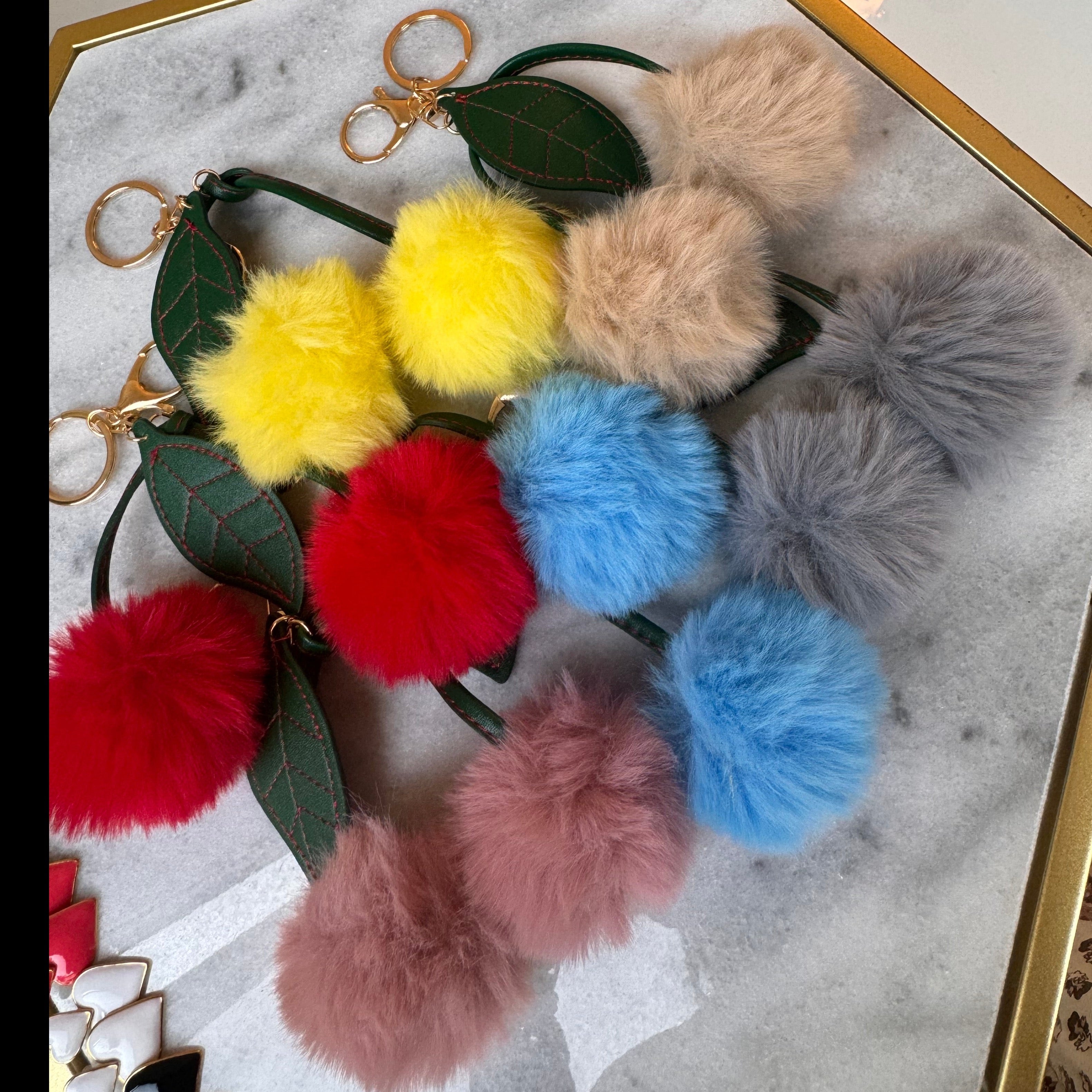 Cherry Fluffy Pom Pom Keychain