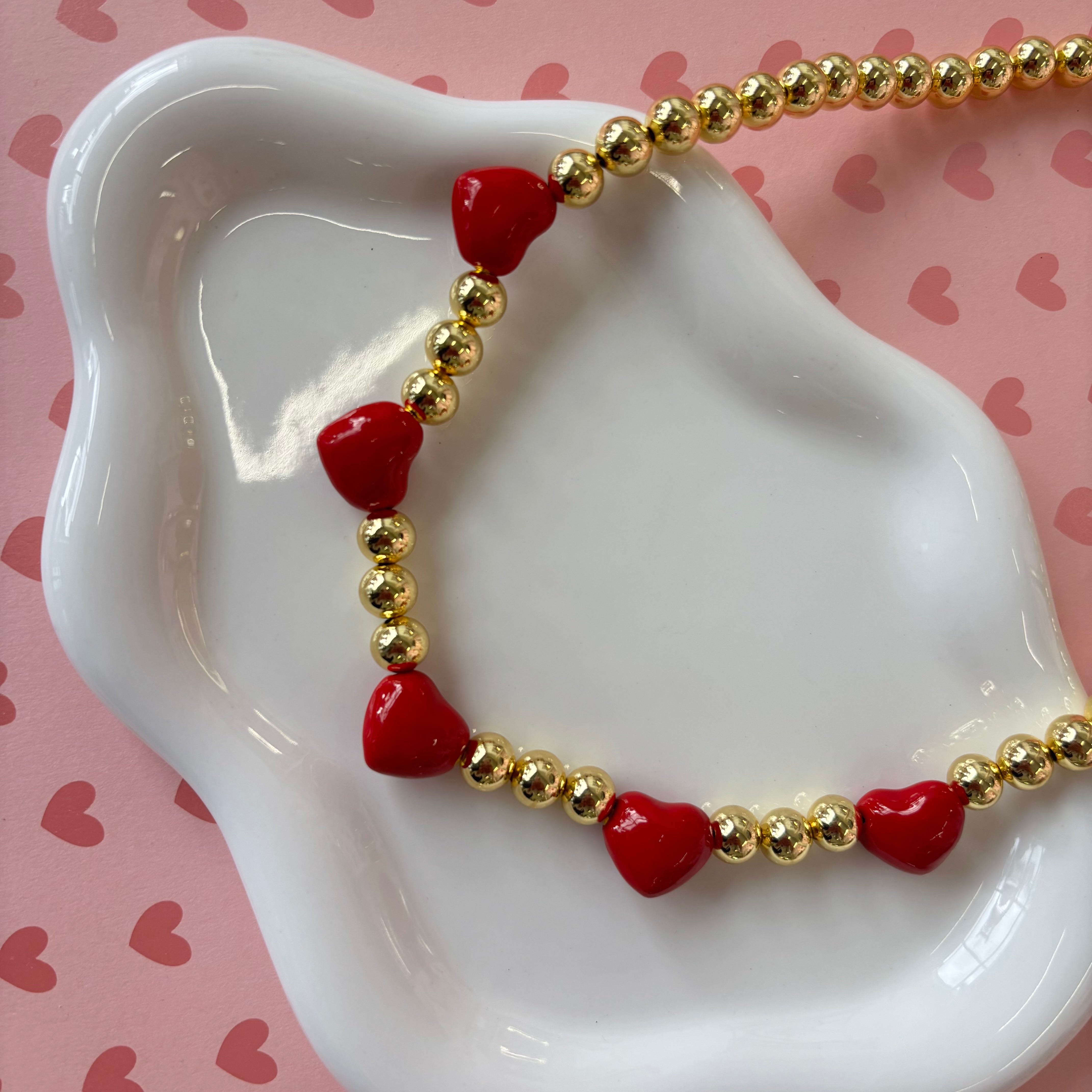 Red Hearts Beaded Necklace