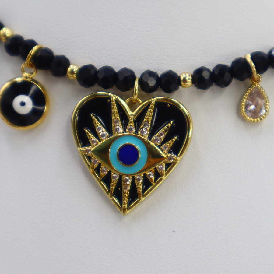 Black Crystal Multi Charms Necklace