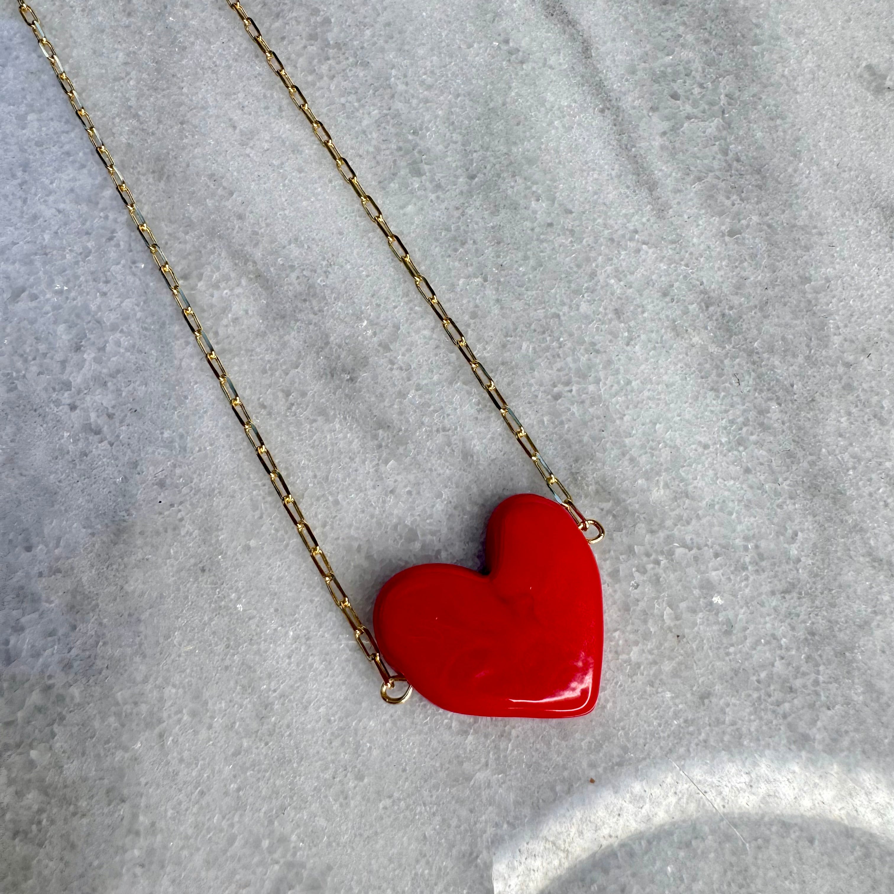 Red Heart Paper clip Necklace