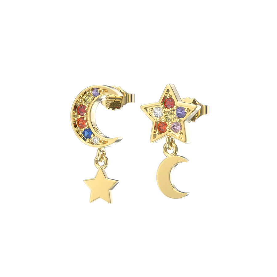 Moon and Star Rainbow Earring