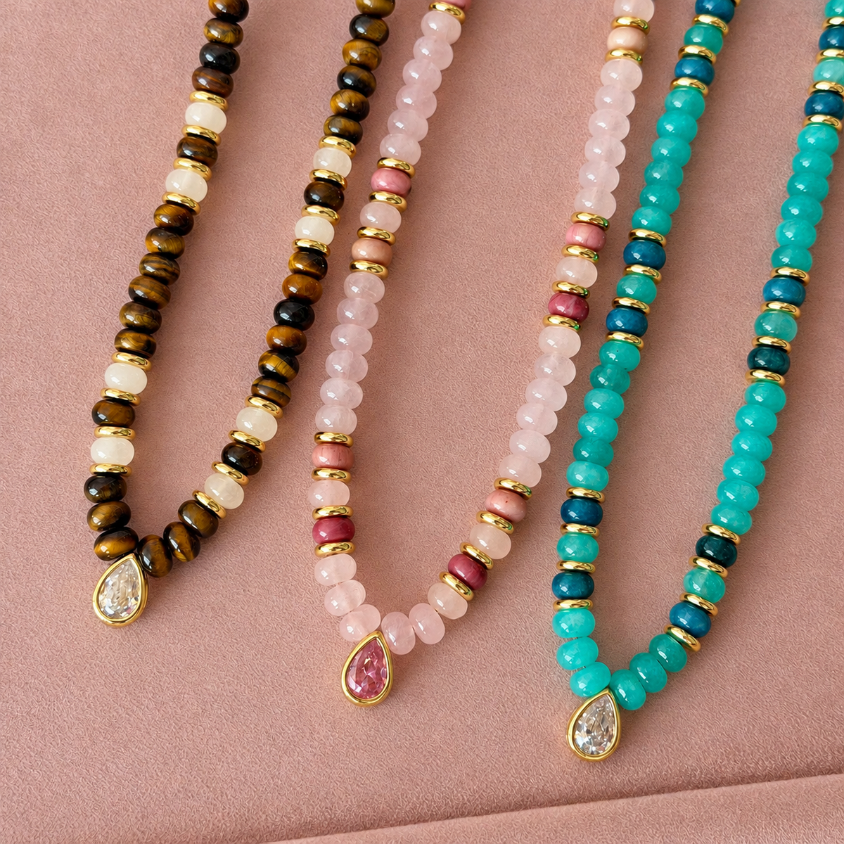 Luxe Teardrop Natural Stone Necklace