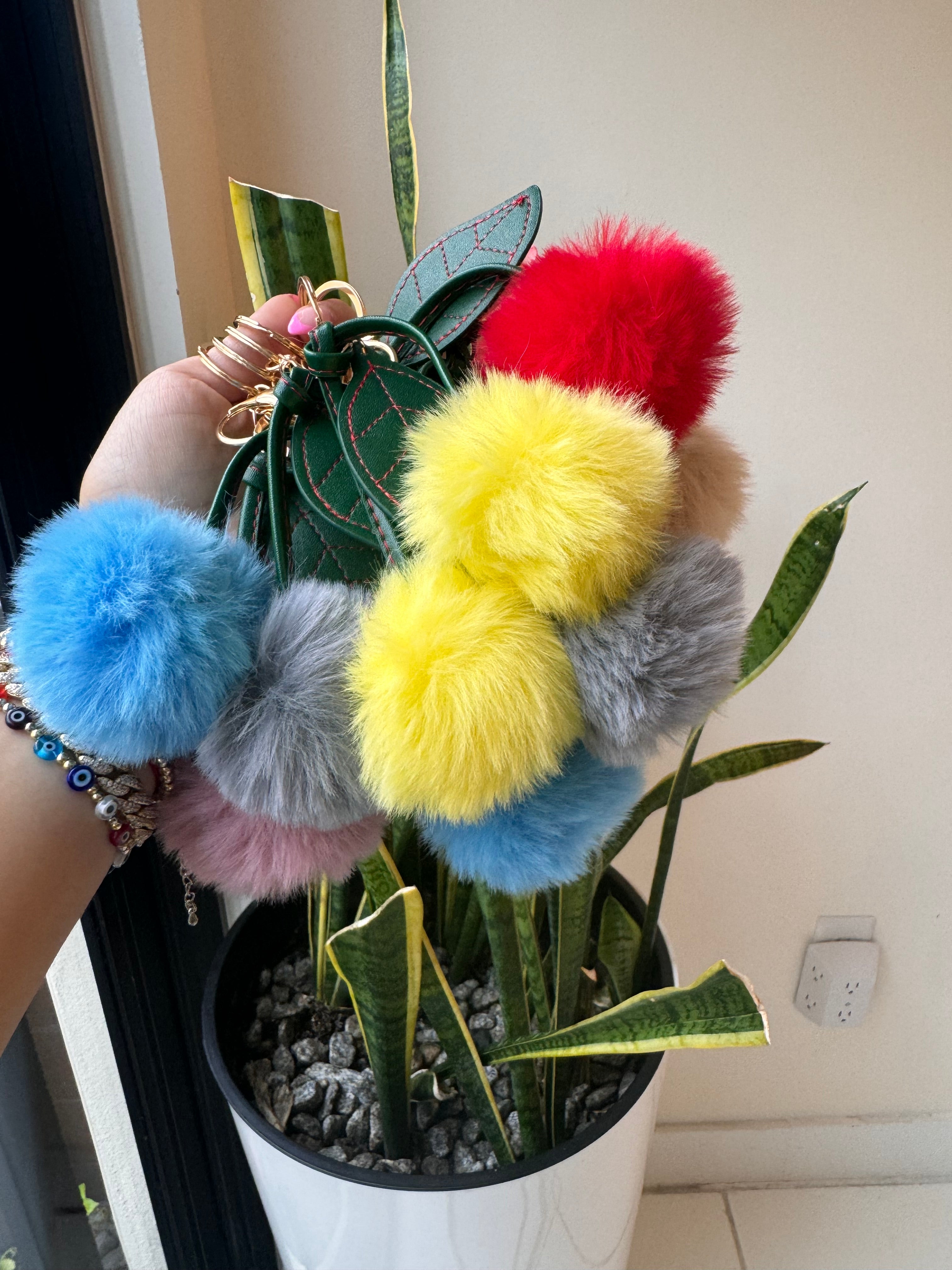 Cherry Fluffy Pom Pom Keychain