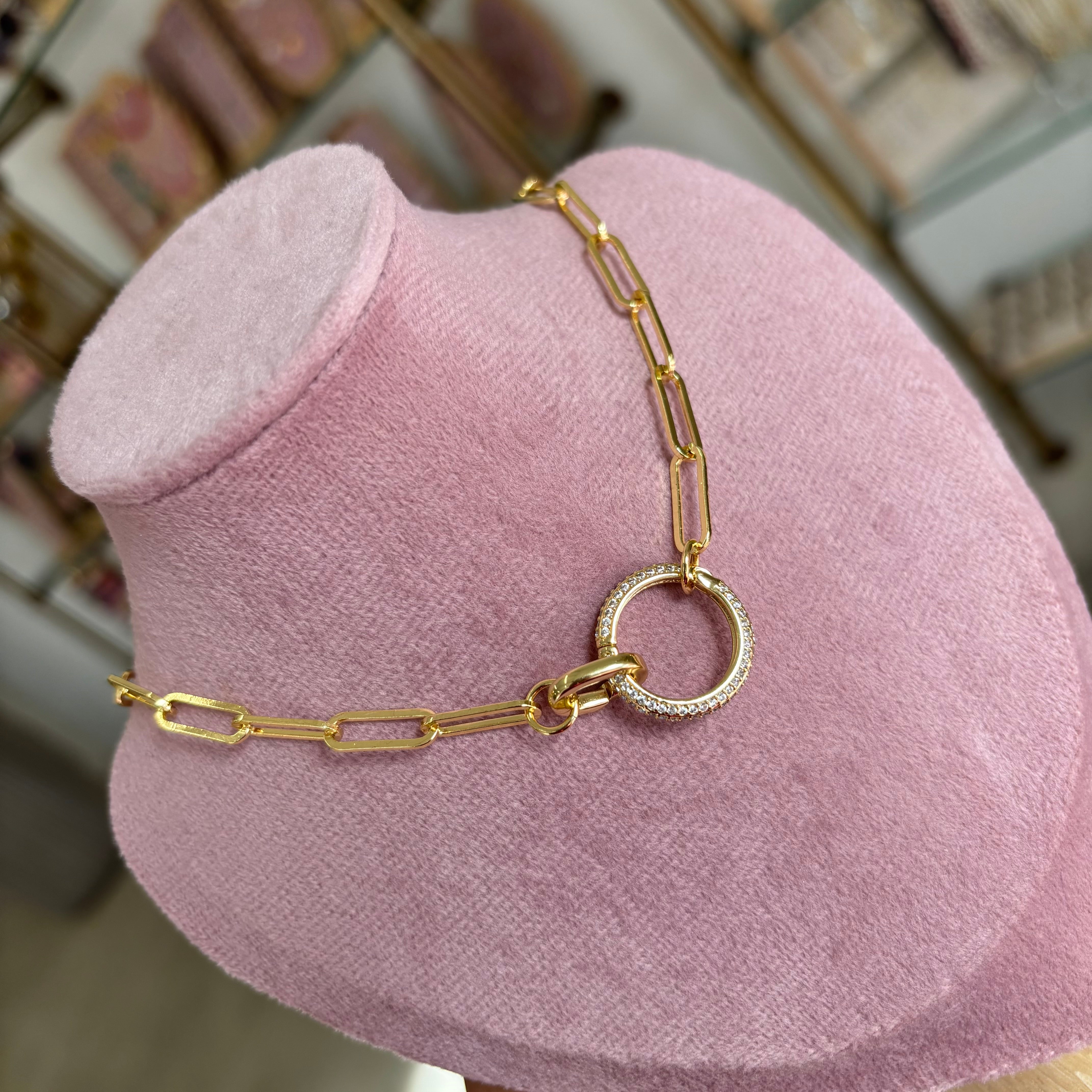 Chunky Paper Clip Necklace Zirconium Ring