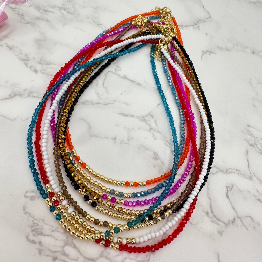 Crystals Colors and Gold beads Necklace