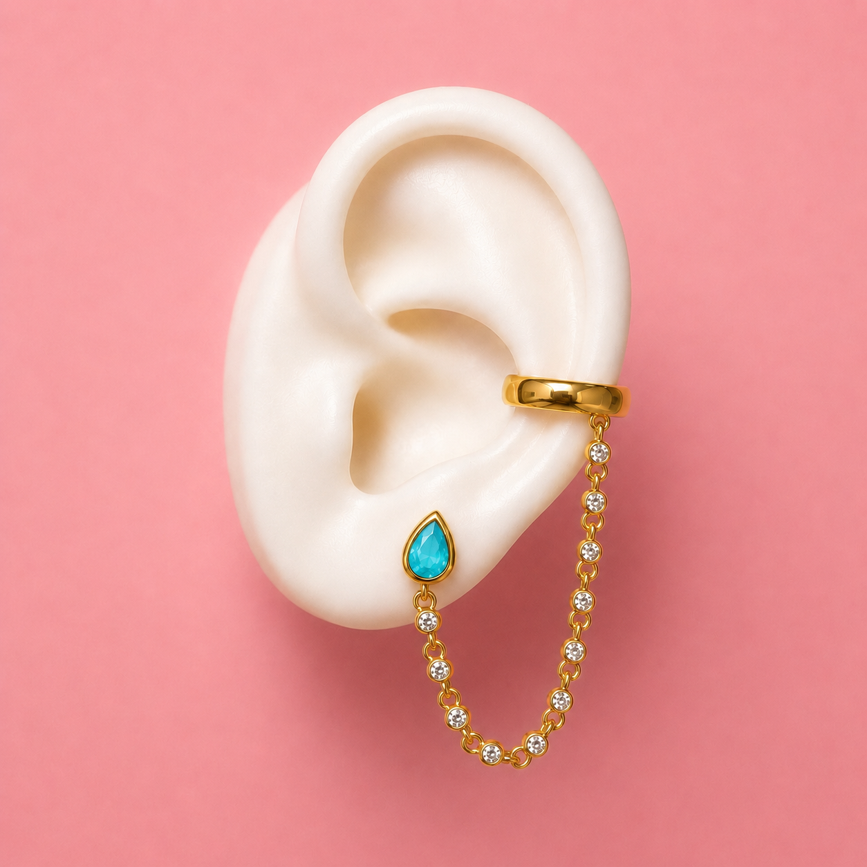 Celeste Drop Chain Earrings Plus Earcuff