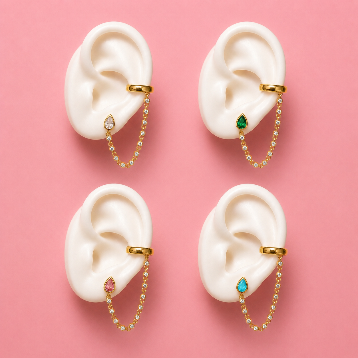Celeste Drop Chain Earrings Plus Earcuff
