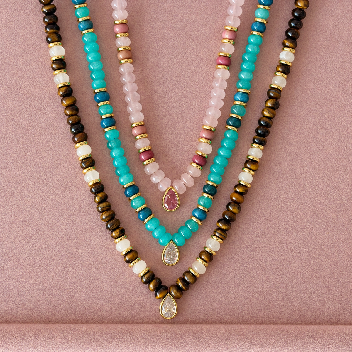 Luxe Teardrop Natural Stone Necklace