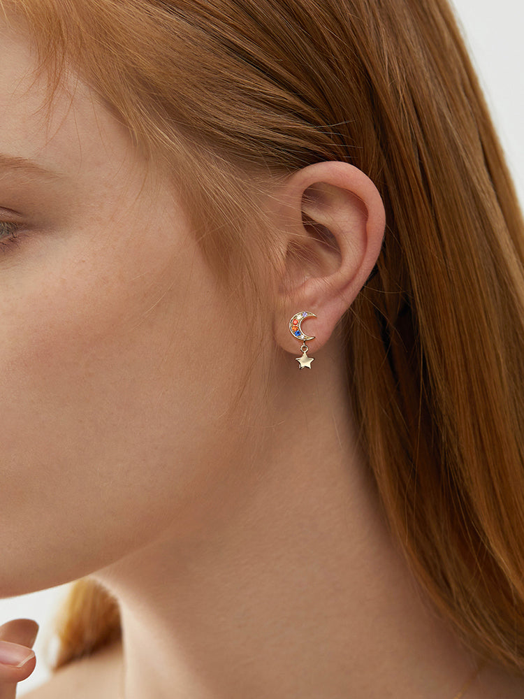 Moon and Star Rainbow Earring