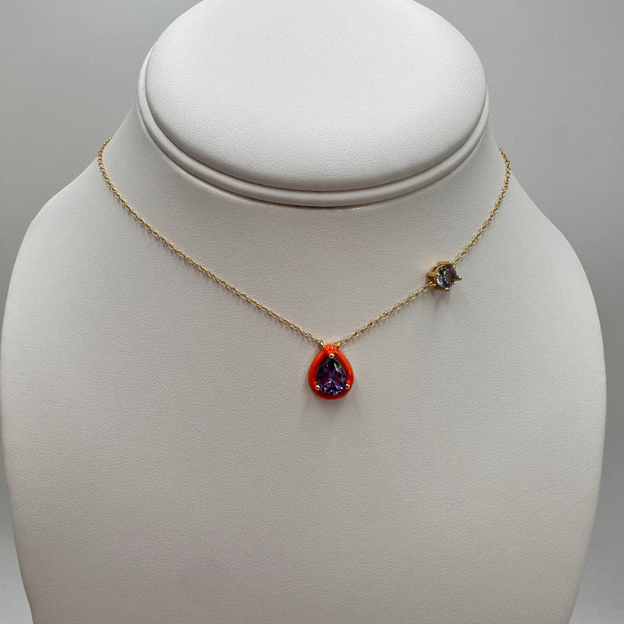 Tear Enamel Crystal Color Necklace