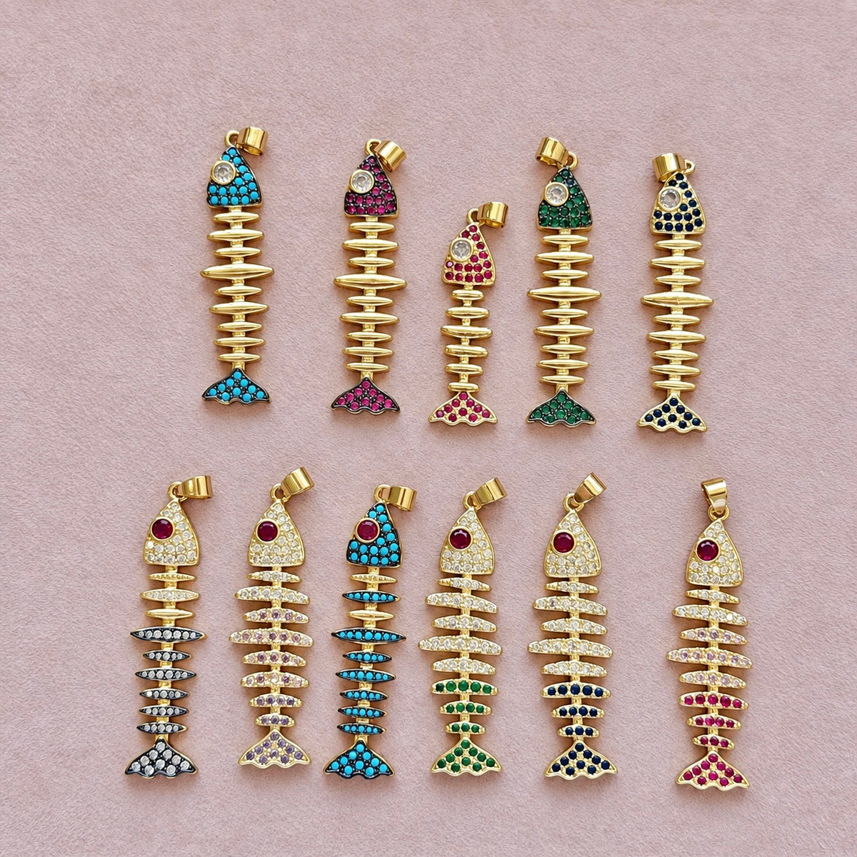 Luxe Fishbone Crystal Charm