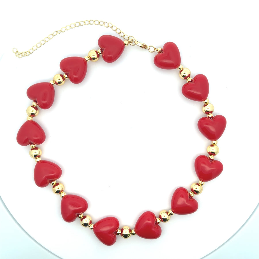 Chunky Mix Hearts and Beads Necklace