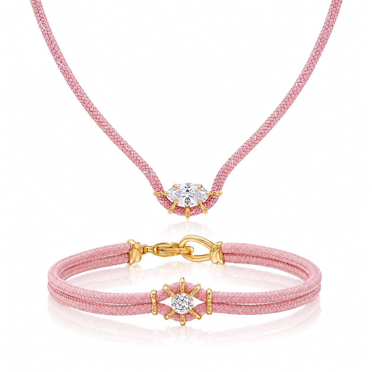 Pastel Solitaire Cord Necklace & Bracelet