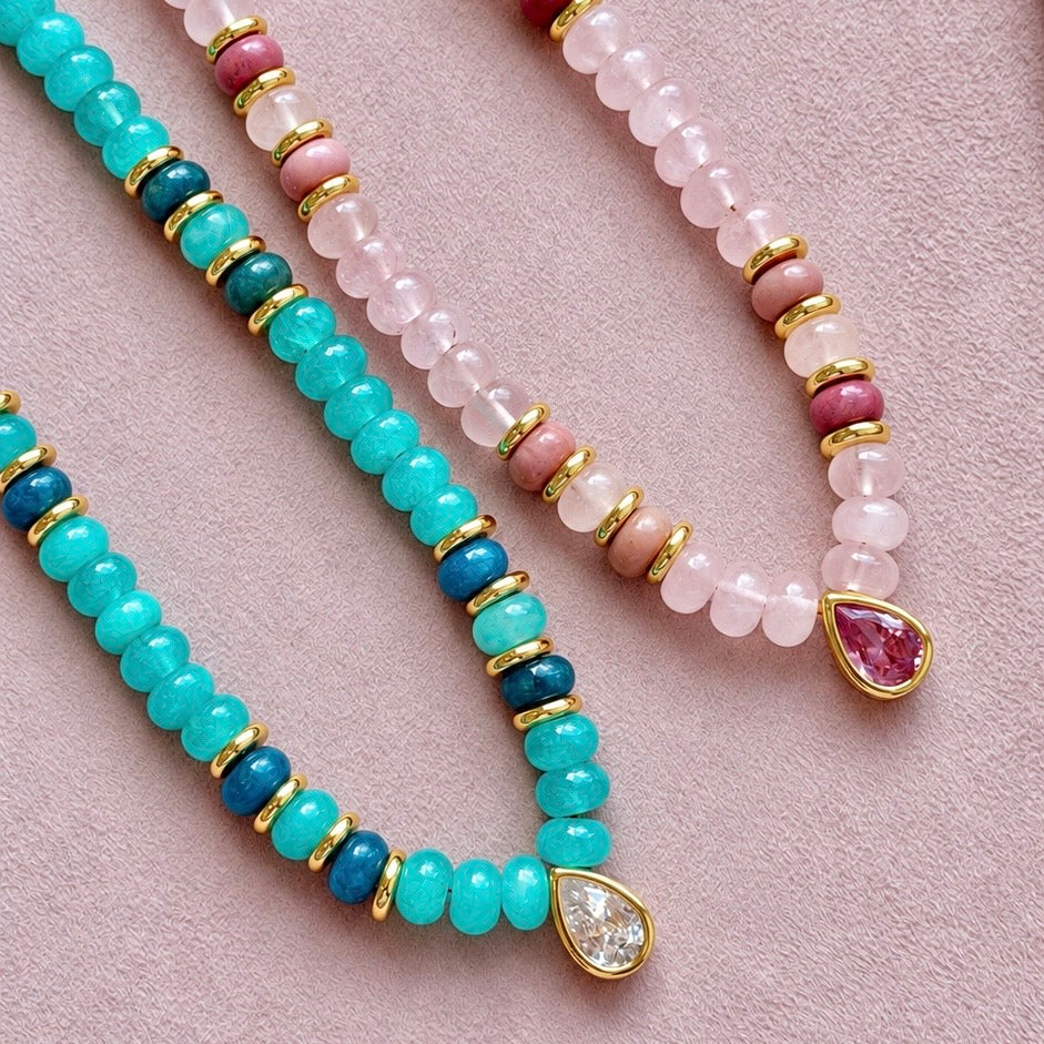 Luxe Teardrop Natural Stone Necklace