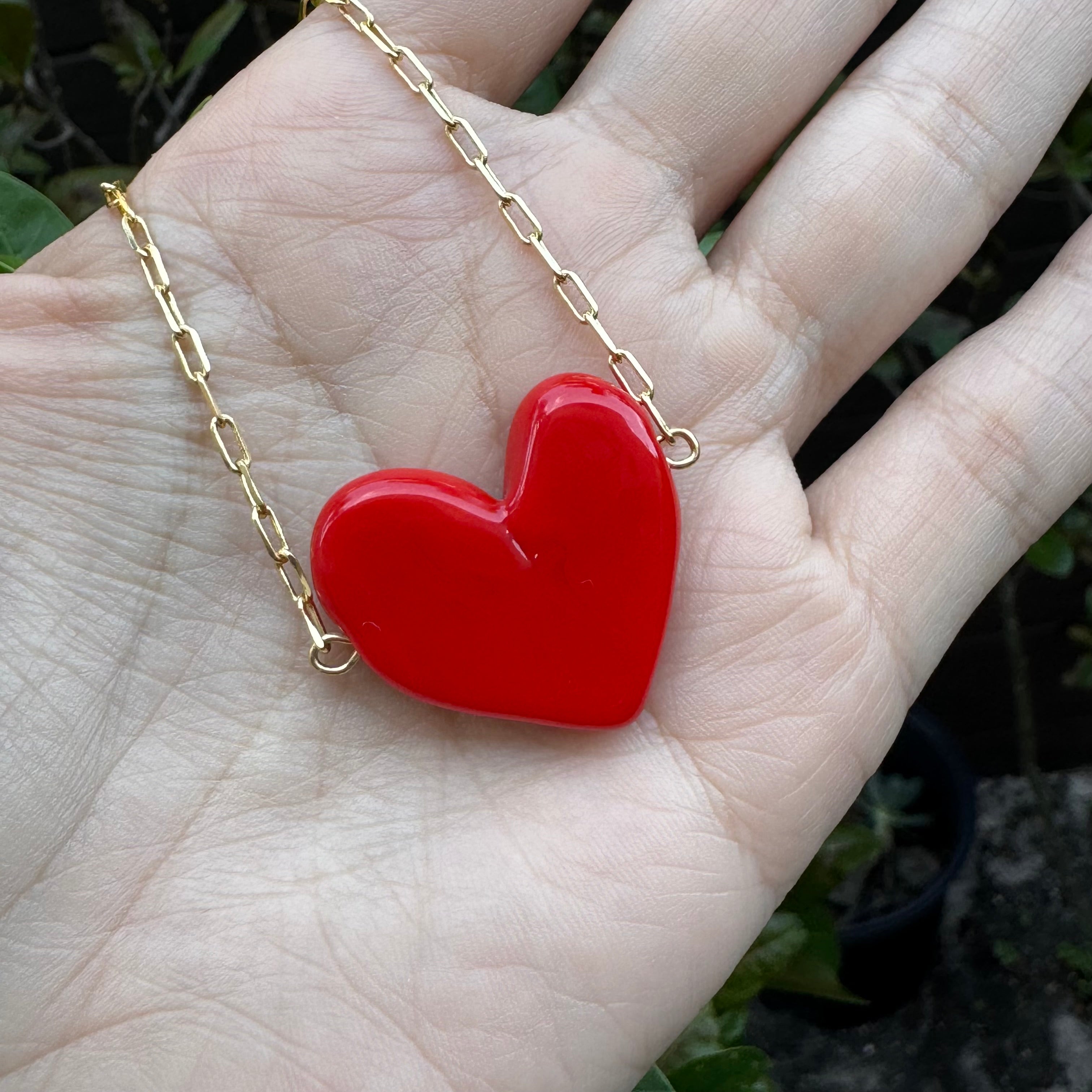 Red Heart Paper clip Necklace