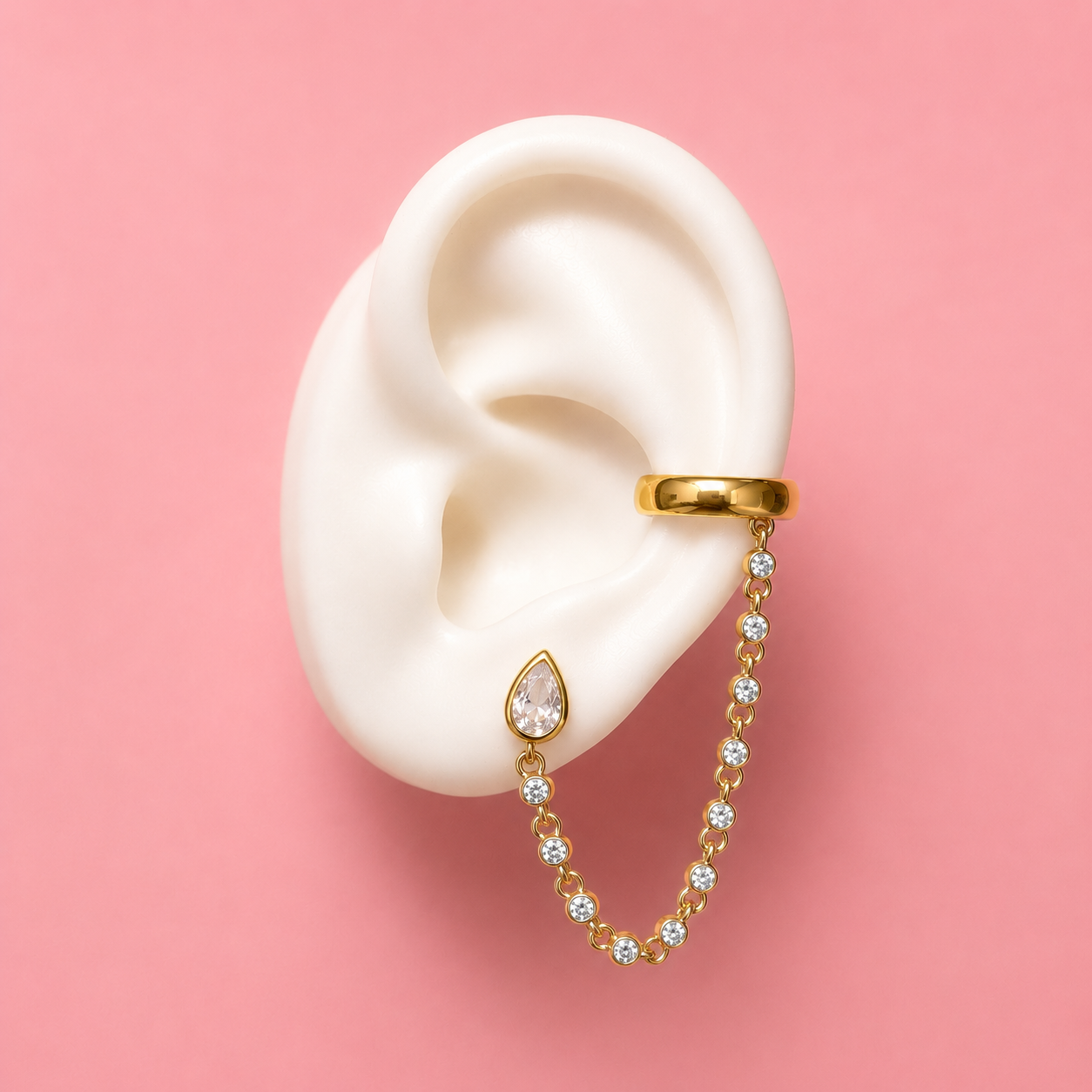 Celeste Drop Chain Earrings Plus Earcuff